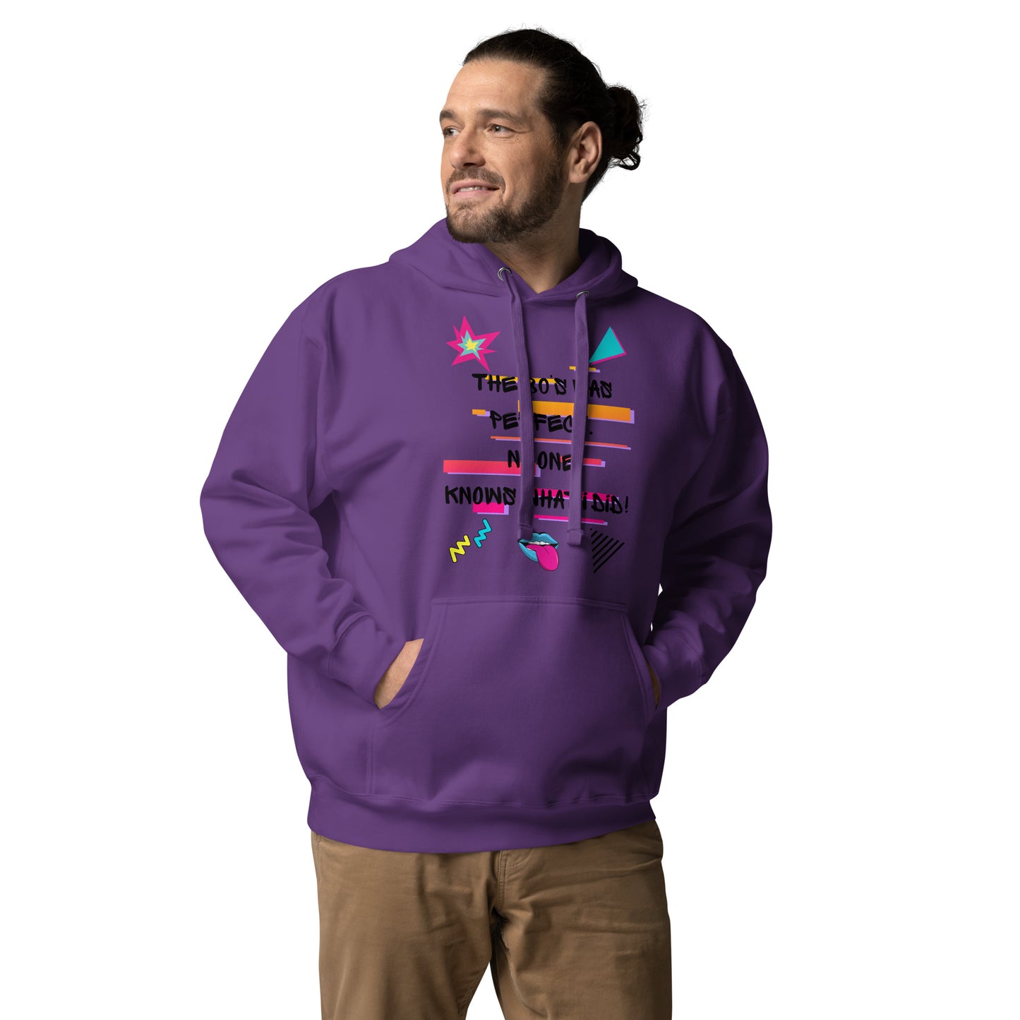 Unisex retro 80s graffiti hoodie with neon colors and streetwear design by Hipyfi Clothes & Design purple-front