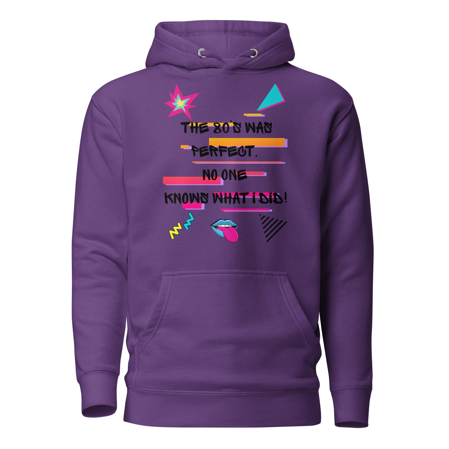 Unisex retro 80s graffiti hoodie with neon colors and streetwear design by Hipyfi Clothes & Design purple-front-2