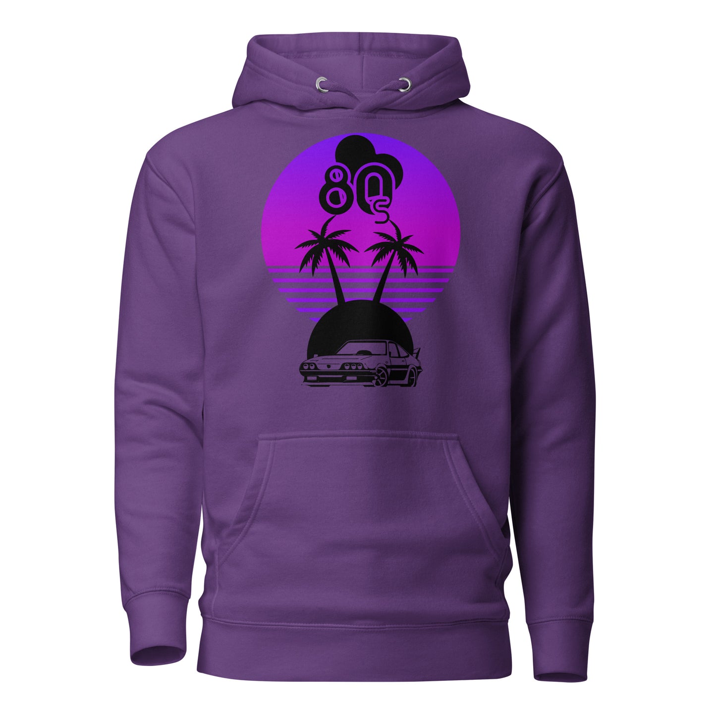 Vaporwave Sunset Unisex Hoodie with retro 80s synthwave design by Hipyfi Clothes & Design. purple-front-2