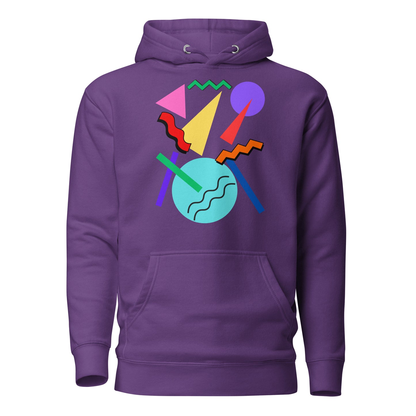 Retro Pop Memphis Hoodie with colorful geometric abstract design – unisex streetwear by Hipyfi Clothes & Design. purple-front-2