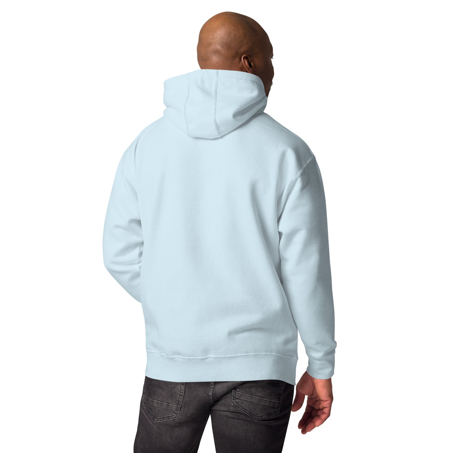 Funny pug mugshot graphic on unisex streetwear hoodie – Cool Dog design by Hipyfi Clothes & Design. sky-blue-back