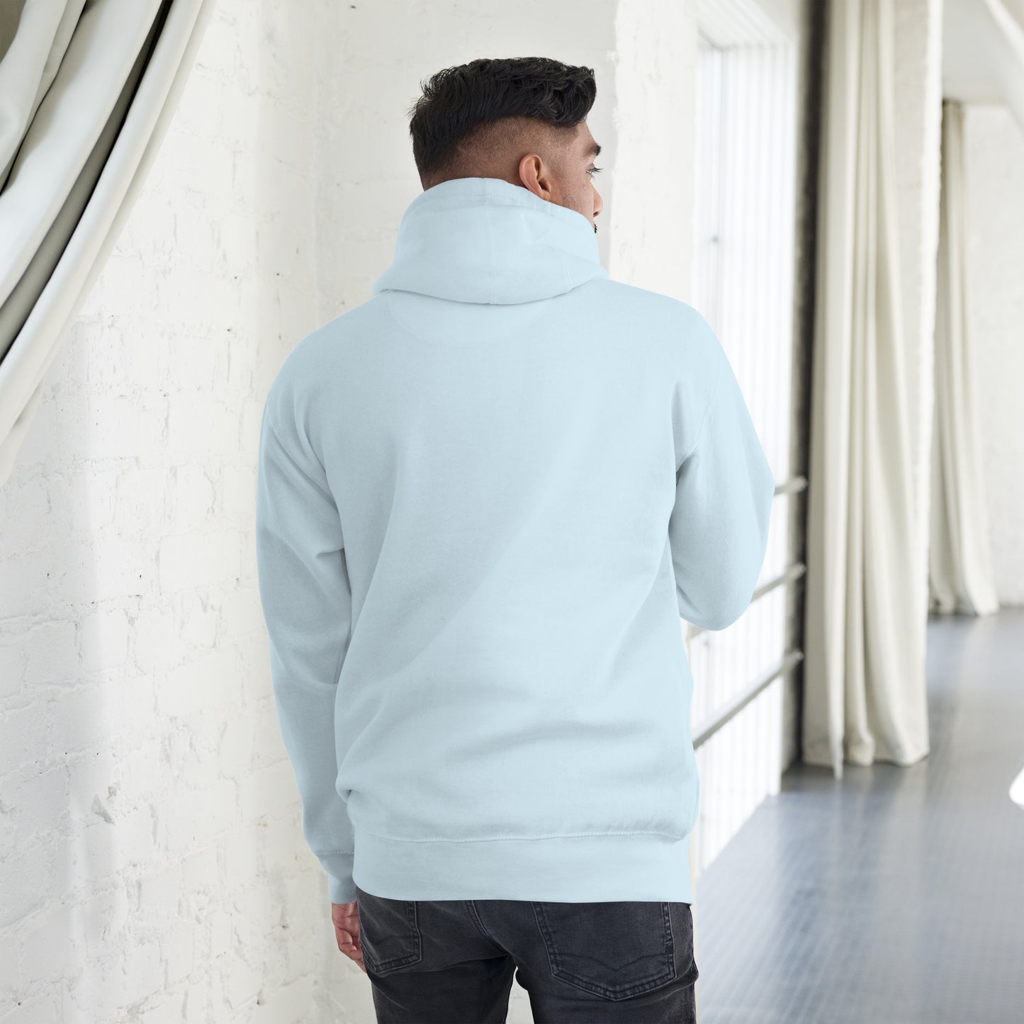 Unisex Good Vibes Cat Hoodie featuring a dabbing cat in hip-hop streetwear – premium graphic hoodie by Hipyfi Clothes & Design. sky-blue-back