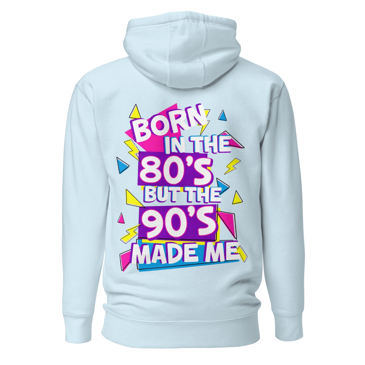 Unisex retro hoodie with bold 80s and 90s neon graphic design – Hipyfi streetwear. sky-blue-back-2