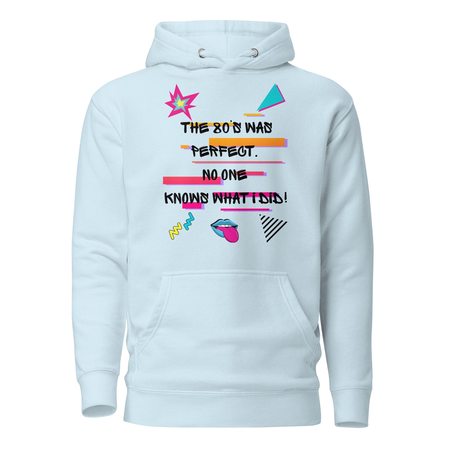 Unisex retro 80s graffiti hoodie with neon colors and streetwear design by Hipyfi Clothes & Design sky-blue-front-2