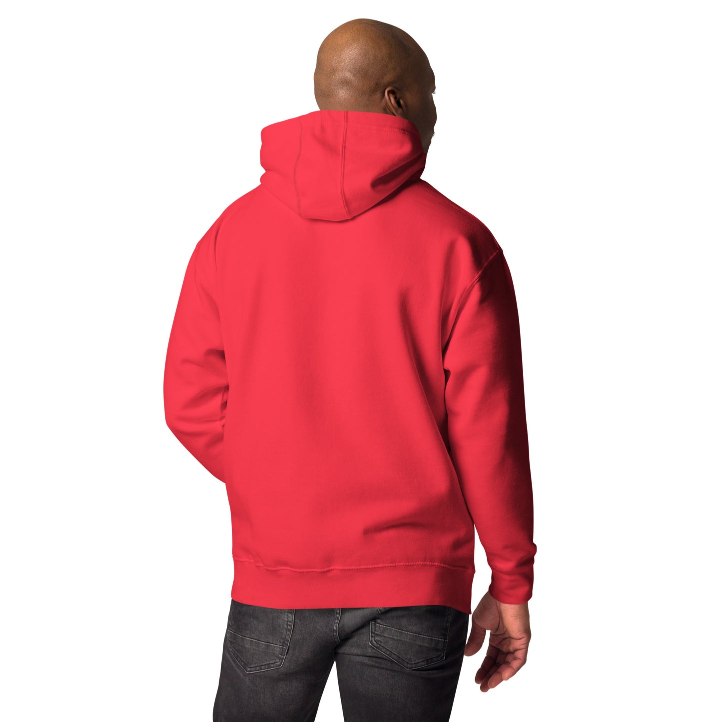 Funny pug mugshot graphic on unisex streetwear hoodie – Cool Dog design by Hipyfi Clothes & Design. team-red-back