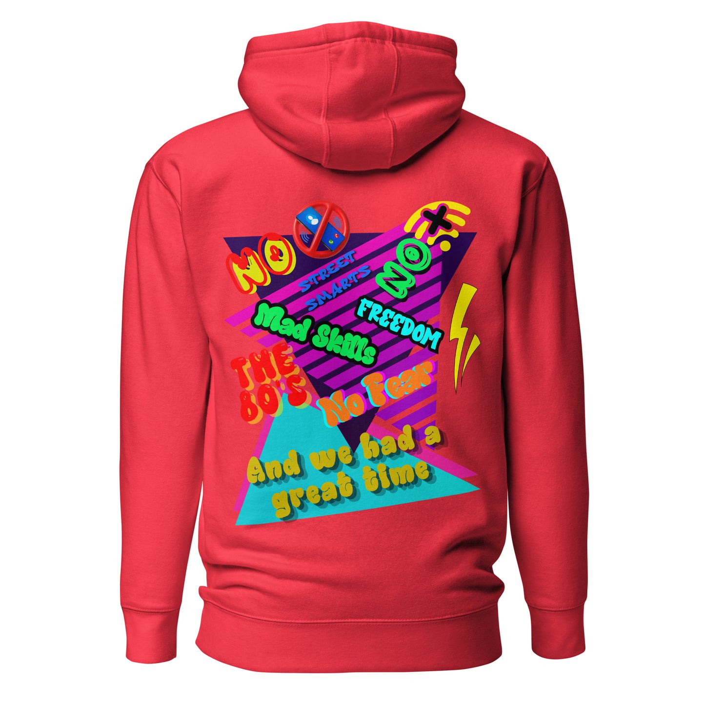 Unisex retro 80s graffiti hoodie with neon colors and streetwear design by Hipyfi Clothes & Design team-red-back-2