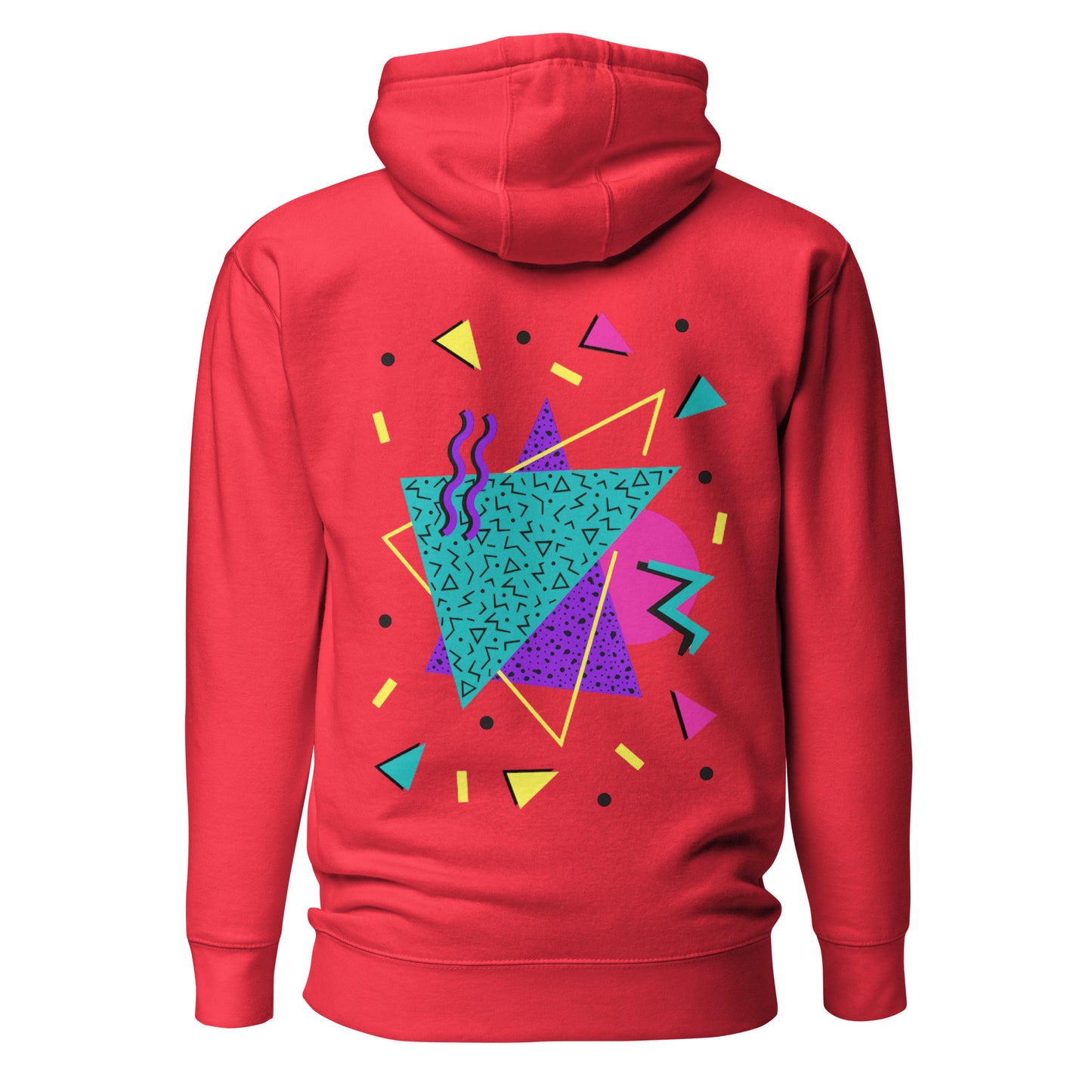 Retro Pop Memphis Hoodie with colorful geometric abstract design – unisex streetwear by Hipyfi Clothes & Design. team-red-back-2