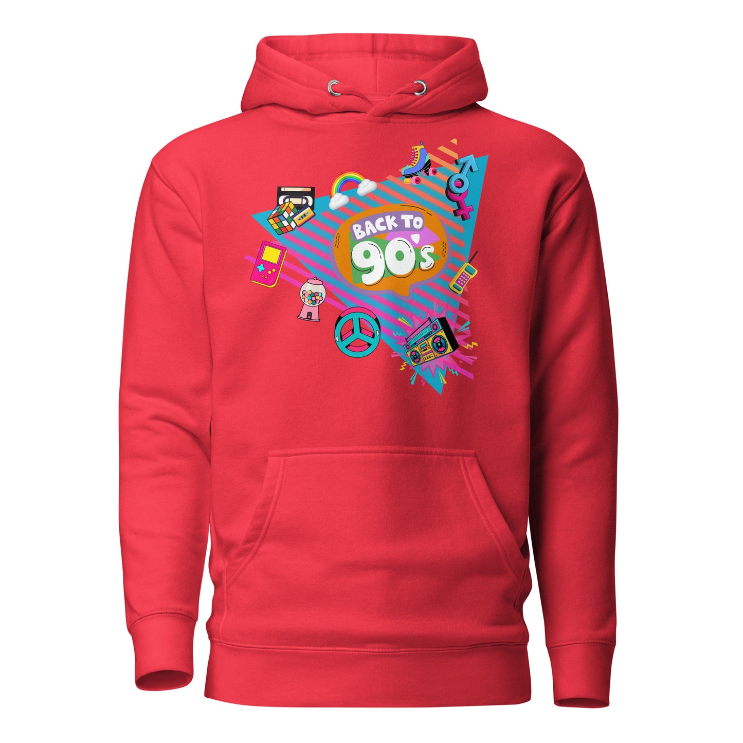 Back to 90s retro unisex graphic hoodie with colorful vintage design – Hipyfi Clothes & Design. team-red-front-2