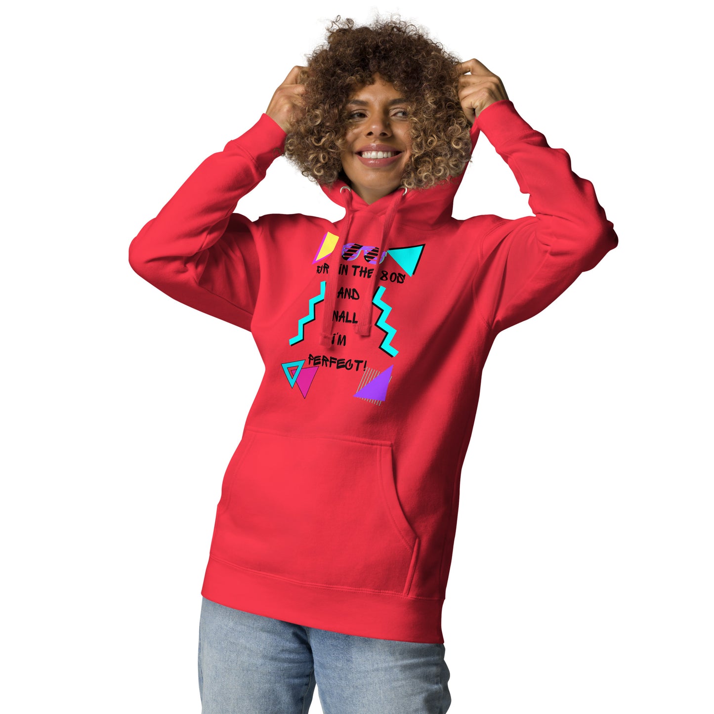 Hipyfi Premium 80s Neon Graphic Hoodie – Unisex Retro Pop Culture Design, Vibrant 80s-inspired geometric graphics. team-red-front