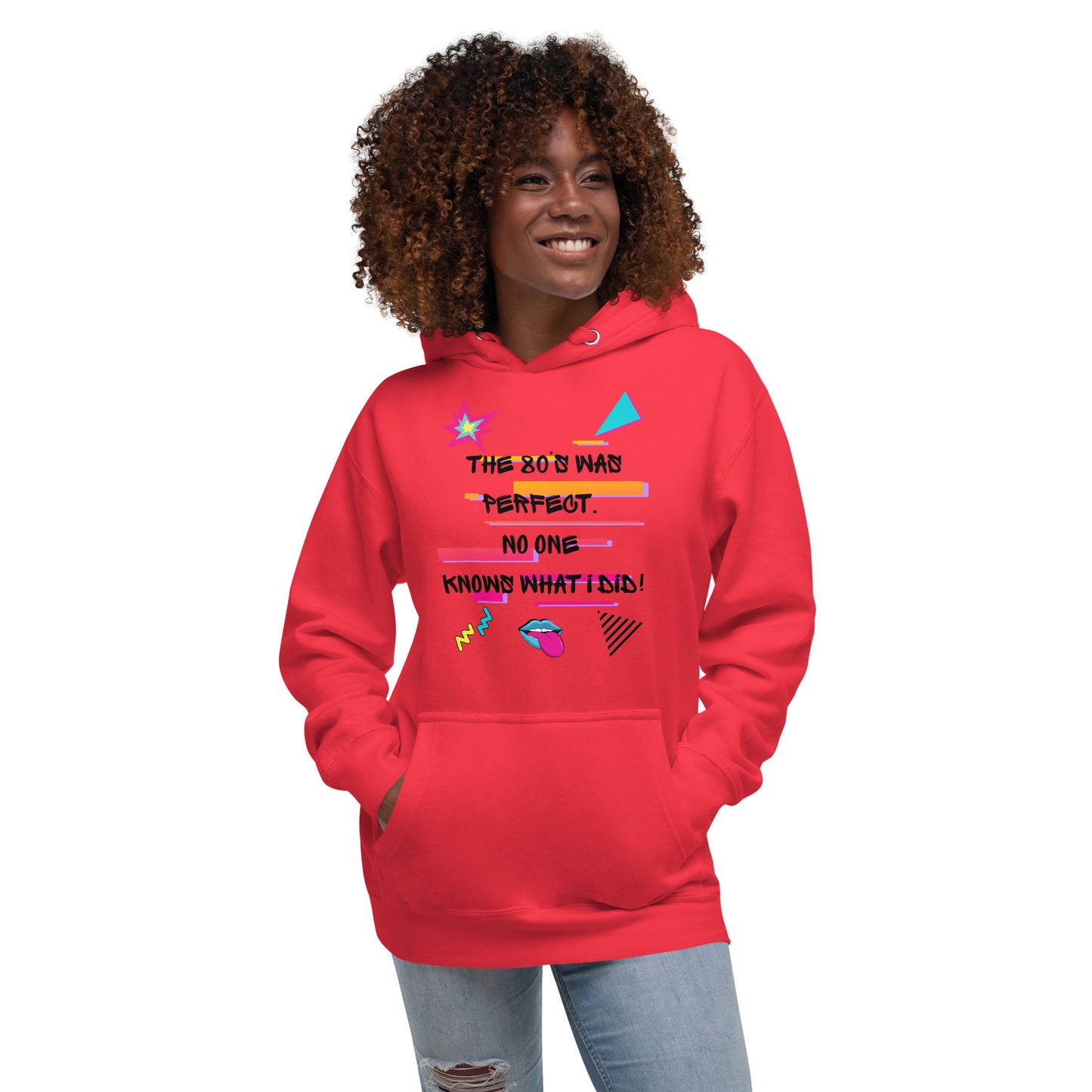 Unisex retro 80s graffiti hoodie with neon colors and streetwear design by Hipyfi Clothes & Design team-red-front