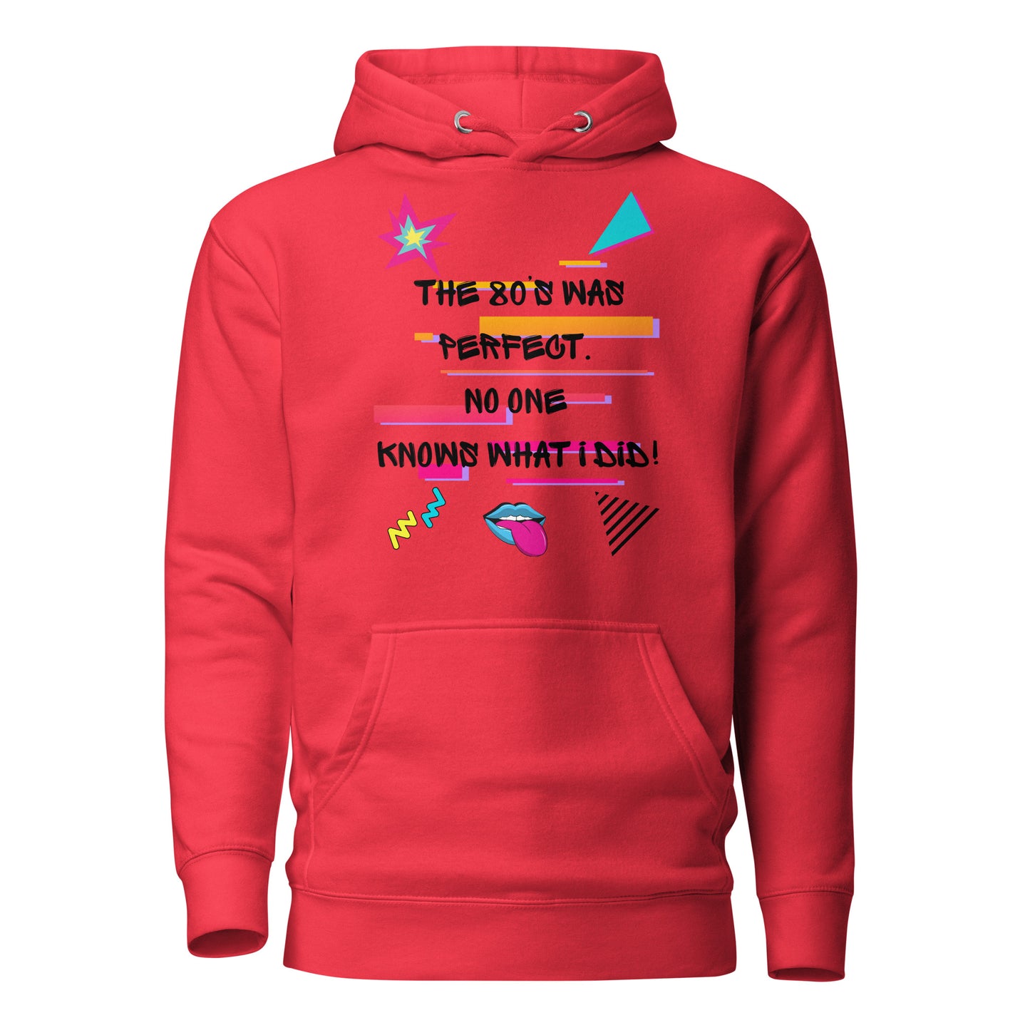 Unisex retro 80s graffiti hoodie with neon colors and streetwear design by Hipyfi Clothes & Design team-red-front-2