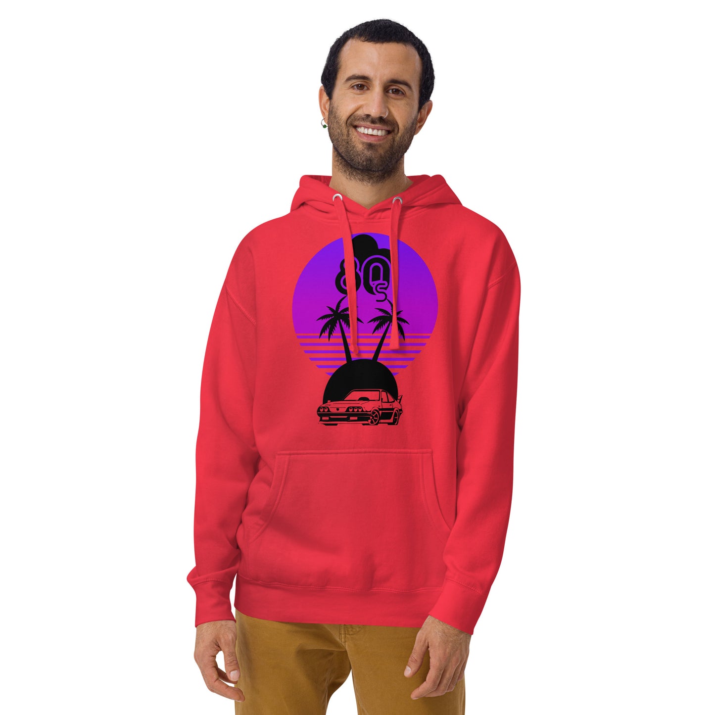 Vaporwave Sunset Unisex Hoodie with retro 80s synthwave design by Hipyfi Clothes & Design. team-red-front