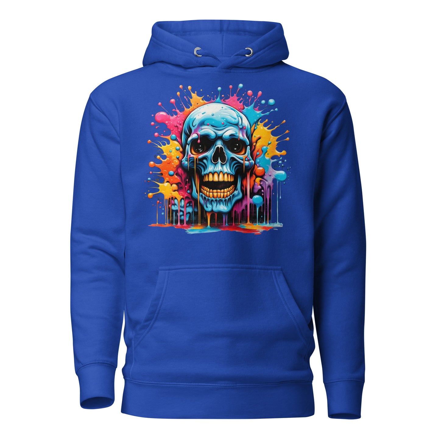 Blue Skull Splash Unisex Streetwear Hoodie by Hipyfi – Digital Art and Graffiti Style. team-royal-front-2