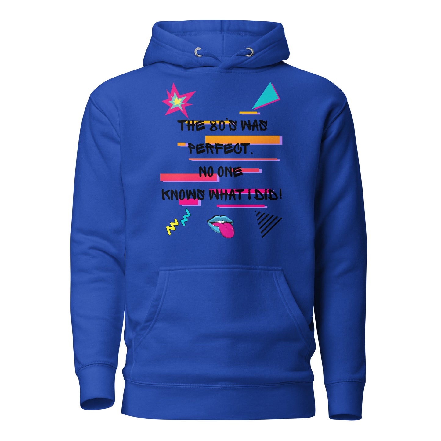 Unisex retro 80s graffiti hoodie with neon colors and streetwear design by Hipyfi Clothes & Design team-royal-front-2