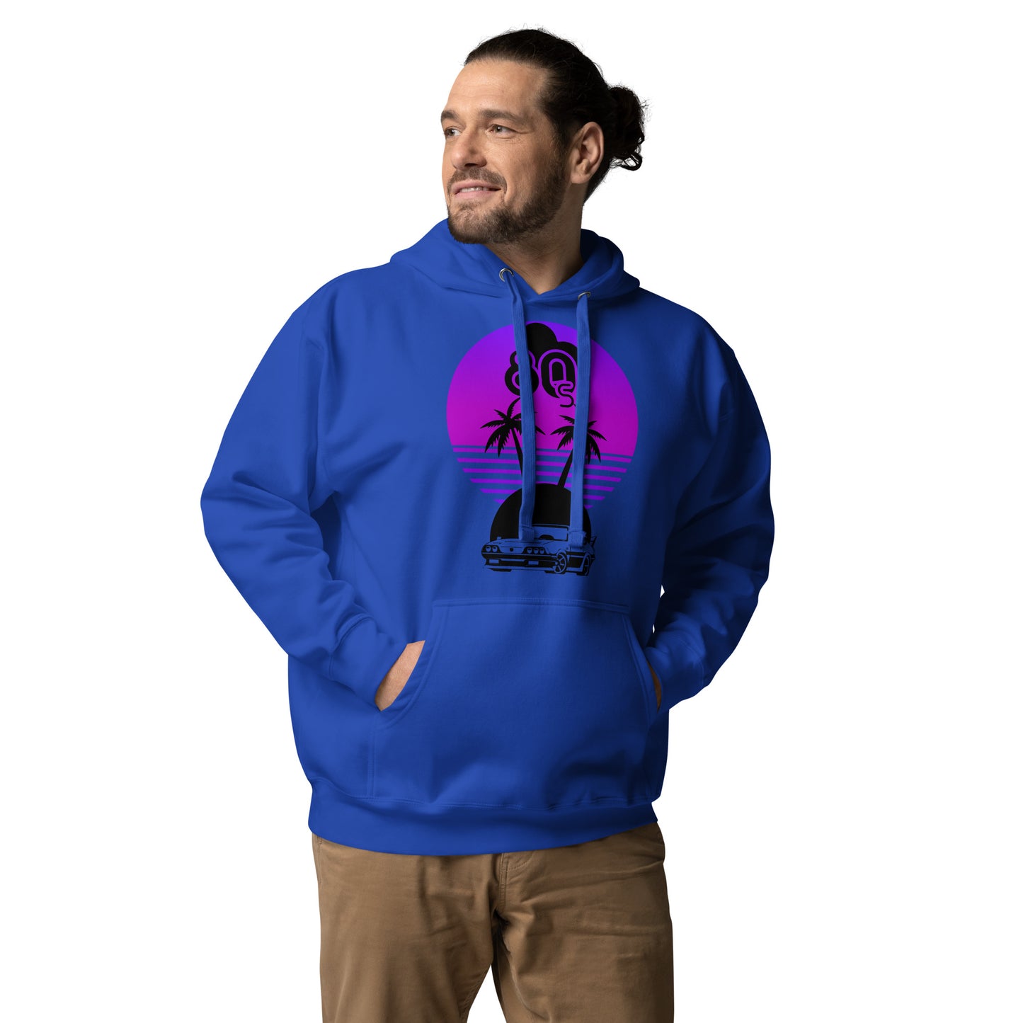 Vaporwave Sunset Unisex Hoodie with retro 80s synthwave design by Hipyfi Clothes & Design. team-royal-front