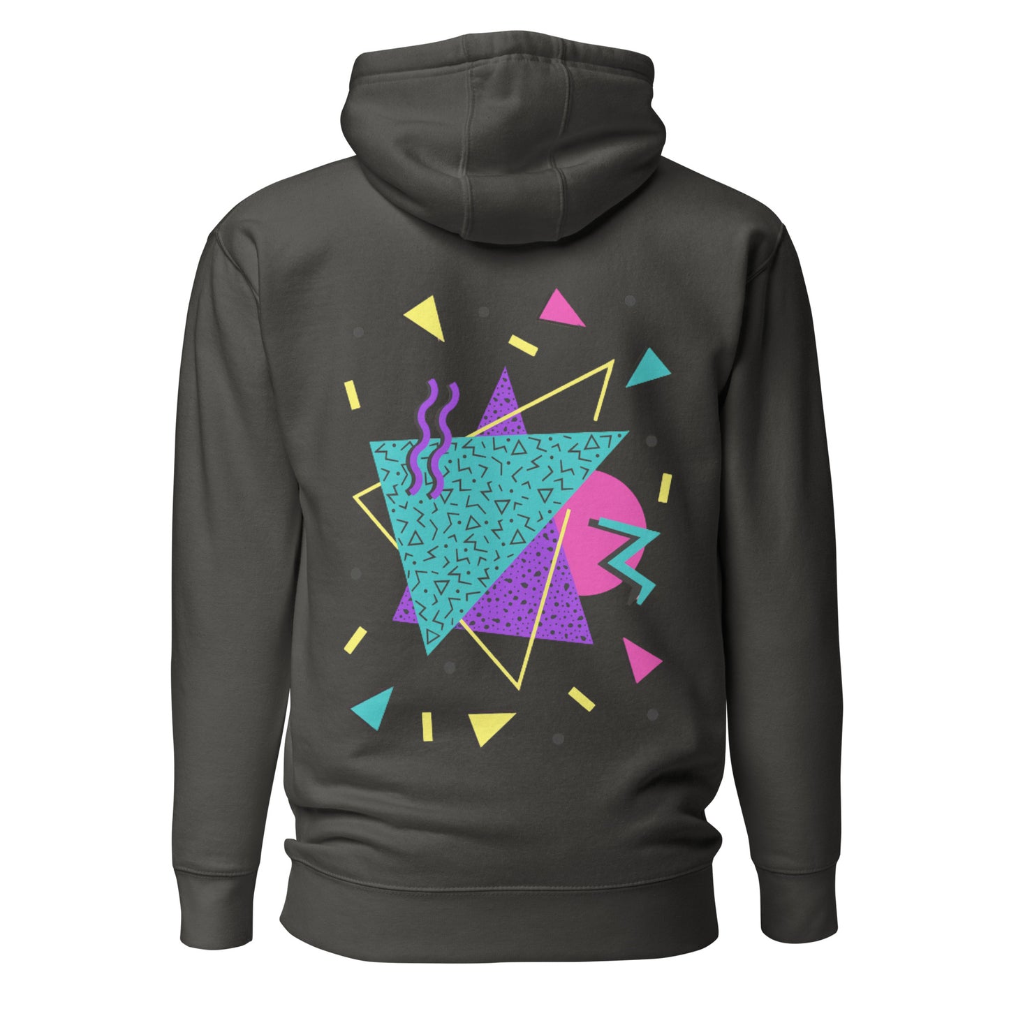 Retro Pop Memphis Hoodie with colorful geometric abstract design – unisex streetwear by Hipyfi Clothes & Design. vintage-black-back-2