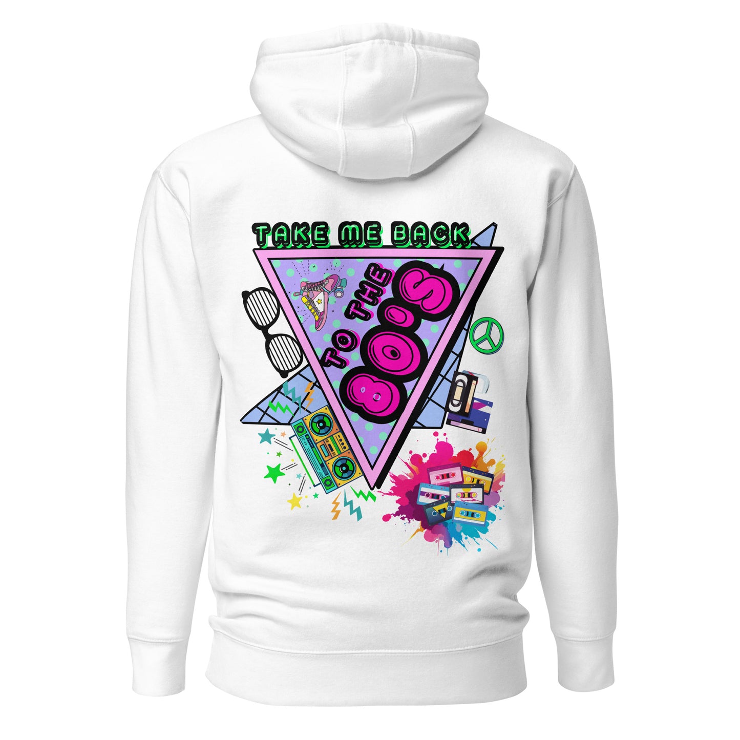 Hipyfi 80s Neon Graphic Hoodie – Unisex Retro Design with Vibrant 80s Pop Culture Graphic. white-back-2