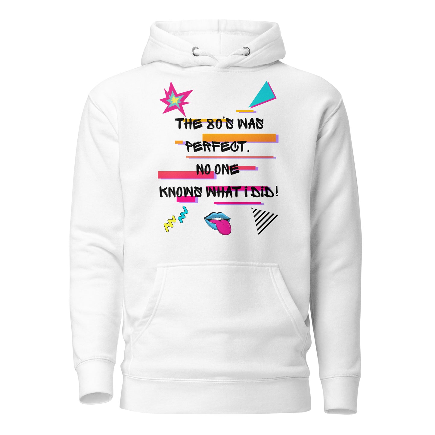 Unisex retro 80s graffiti hoodie with neon colors and streetwear design by Hipyfi Clothes & Design white-front-2