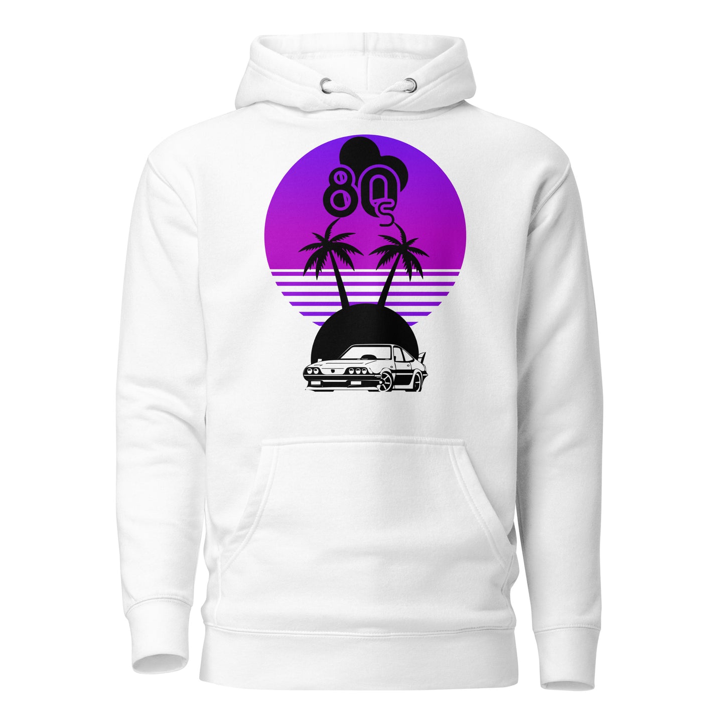 Vaporwave Sunset Unisex Hoodie with retro 80s synthwave design by Hipyfi Clothes & Design. white-front-2