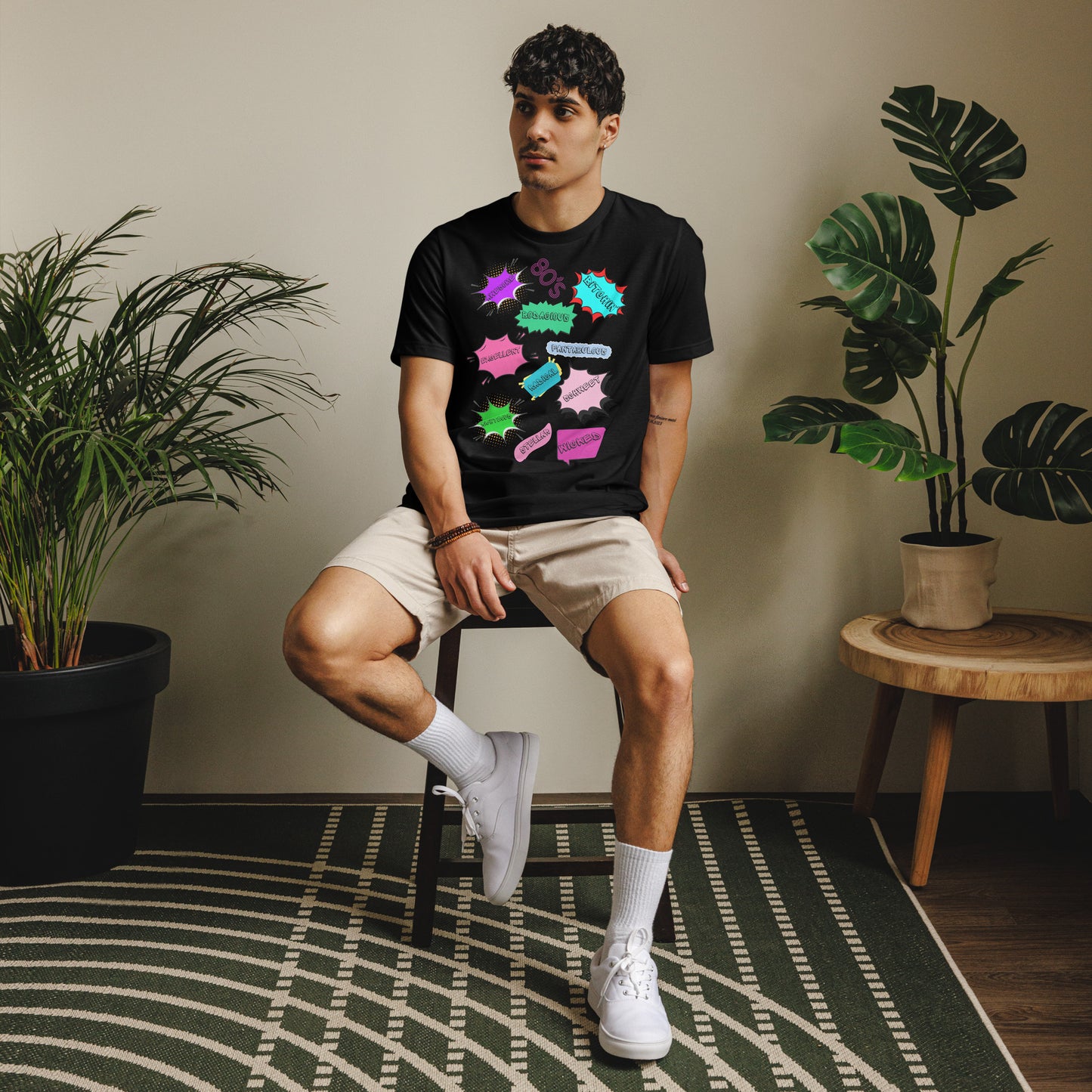 Hipyfi Unisex Eco-Friendly Retro Graphic Tee – 80s Pop Art Design, Recycled Materials, Casual Streetwear. black-front-2