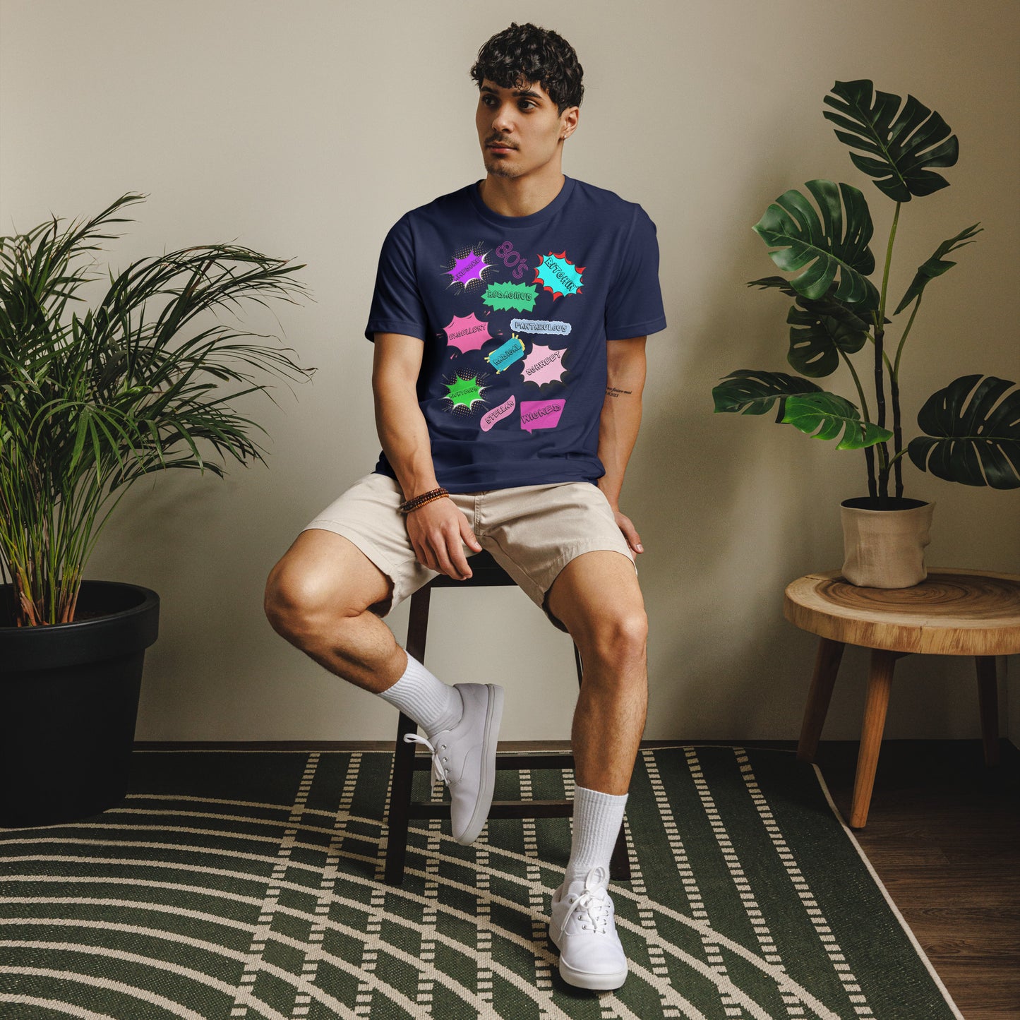 Hipyfi Unisex Eco-Friendly Retro Graphic Tee – 80s Pop Art Design, Recycled Materials, Casual Streetwear. navy-front-2