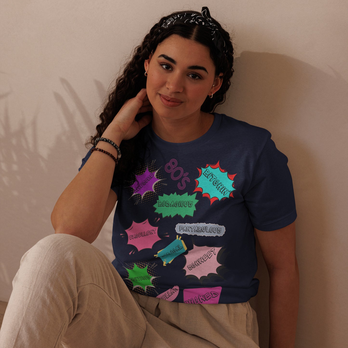 Hipyfi Unisex Eco-Friendly Retro Graphic Tee – 80s Pop Art Design, Recycled Materials, Casual Streetwear. navy-front-3