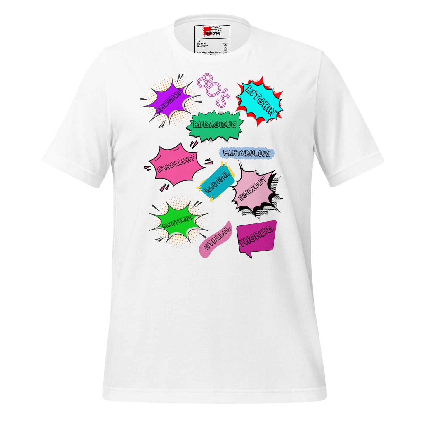 Hipyfi Unisex Eco-Friendly Retro Graphic Tee – 80s Pop Art Design, Recycled Materials, Casual Streetwear. white-front-4
