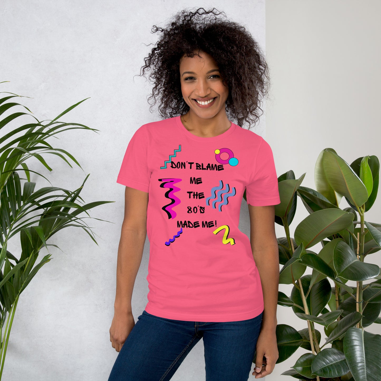 Unisex 80s Retro Graphic T-Shirt with 'Don’t Blame Me, the 80s Made Me' design – Hipyfi Clothes & Design. charity-pink-front-2