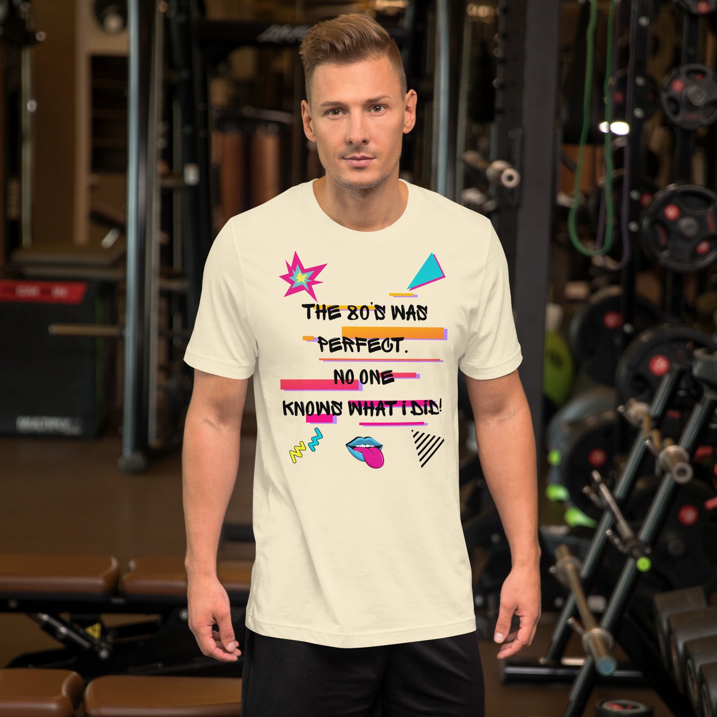 Hipyfi The '80s Was Perfect Unisex Graphic T-Shirt - Neon Pop Design, vibrant retro 80s style with bold typography and colorful graphics. natural-front