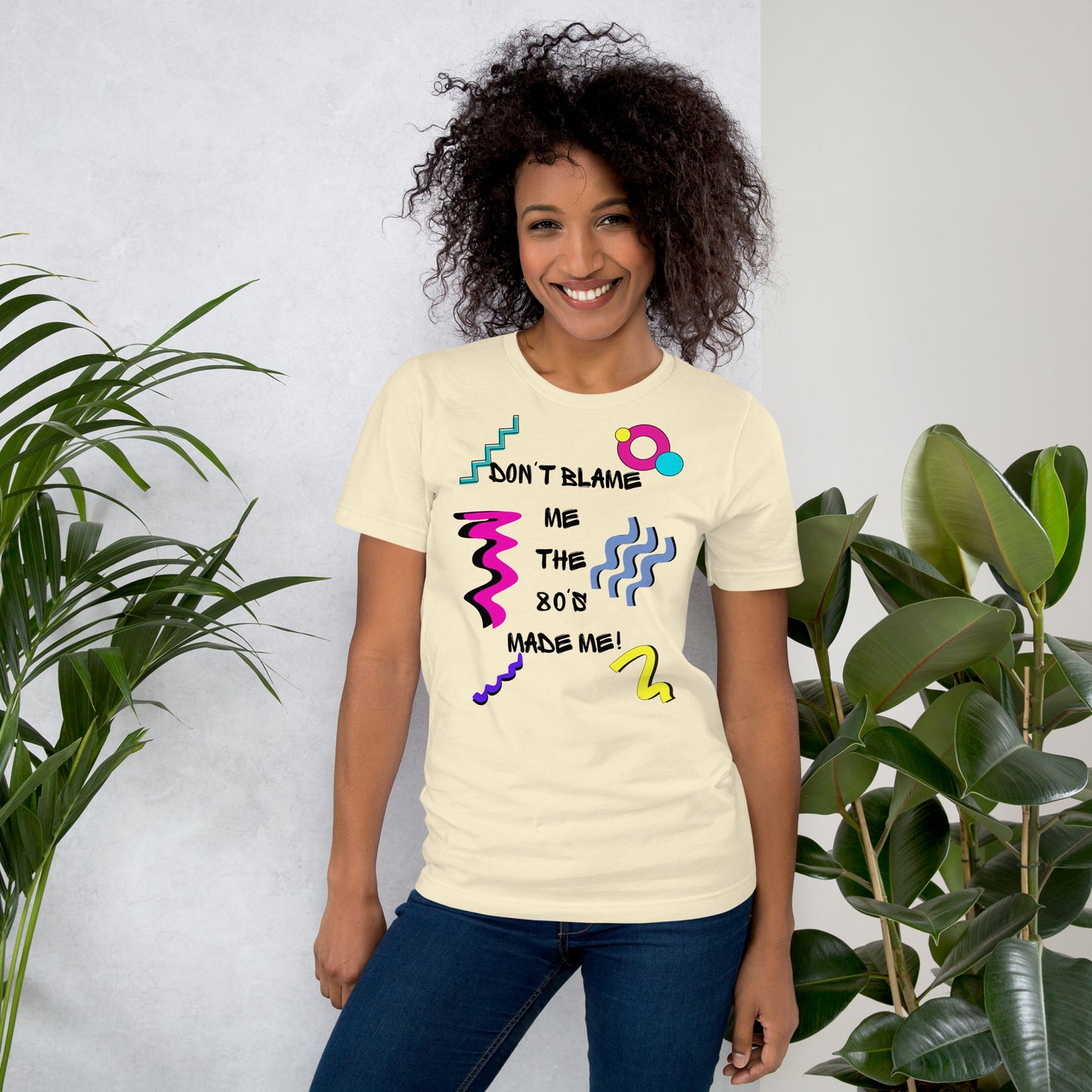 Unisex 80s Retro Graphic T-Shirt with 'Don’t Blame Me, the 80s Made Me' design – Hipyfi Clothes & Design. natural-front-2