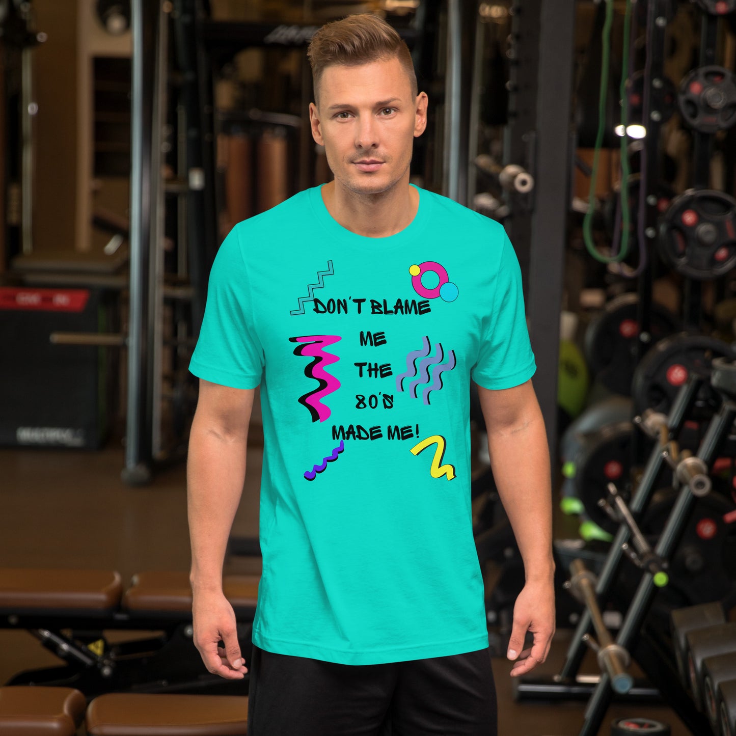 Unisex 80s Retro Graphic T-Shirt with 'Don’t Blame Me, the 80s Made Me' design – Hipyfi Clothes & Design. teal-front