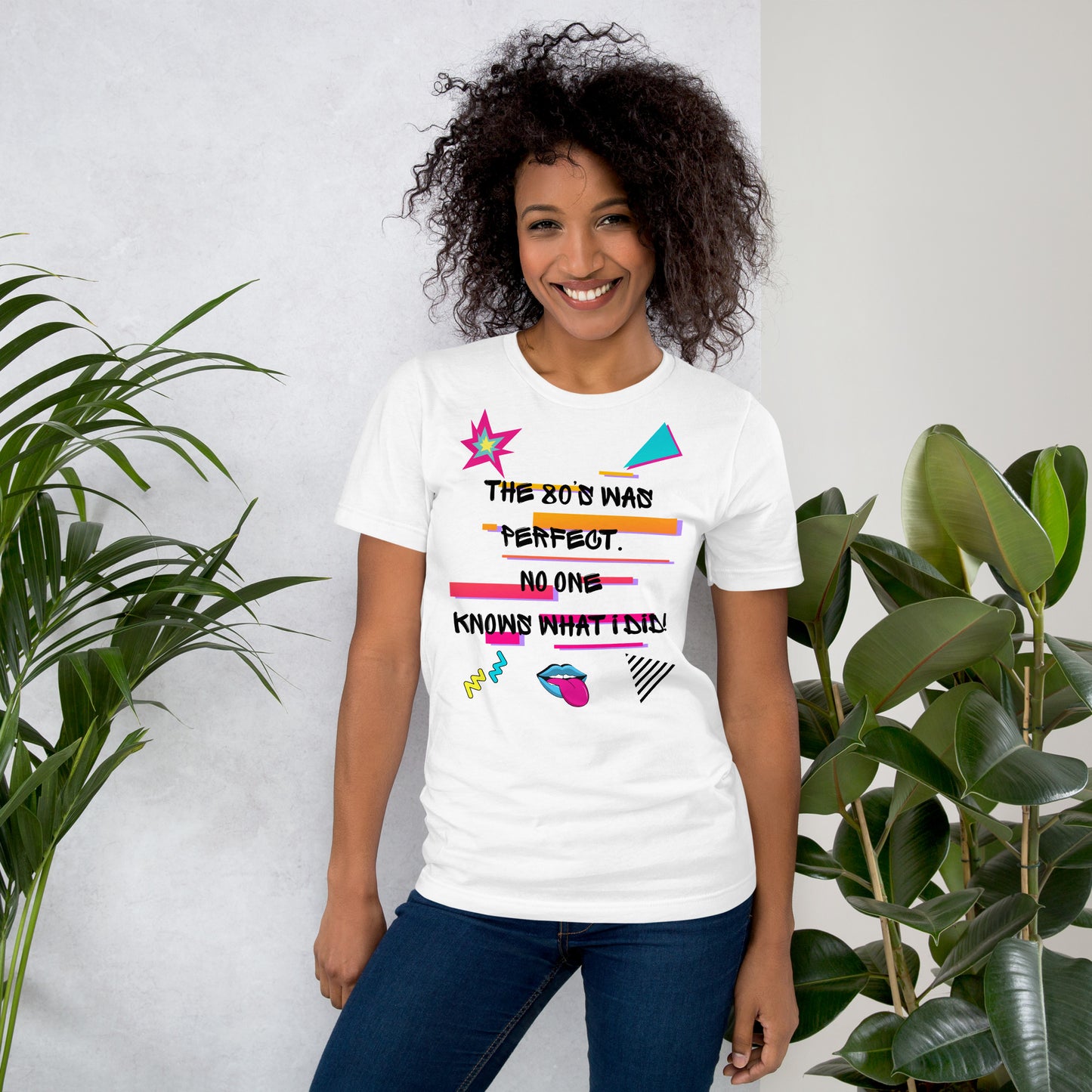 Hipyfi The '80s Was Perfect Unisex Graphic T-Shirt - Neon Pop Design, vibrant retro 80s style with bold typography and colorful graphics. white-front-2