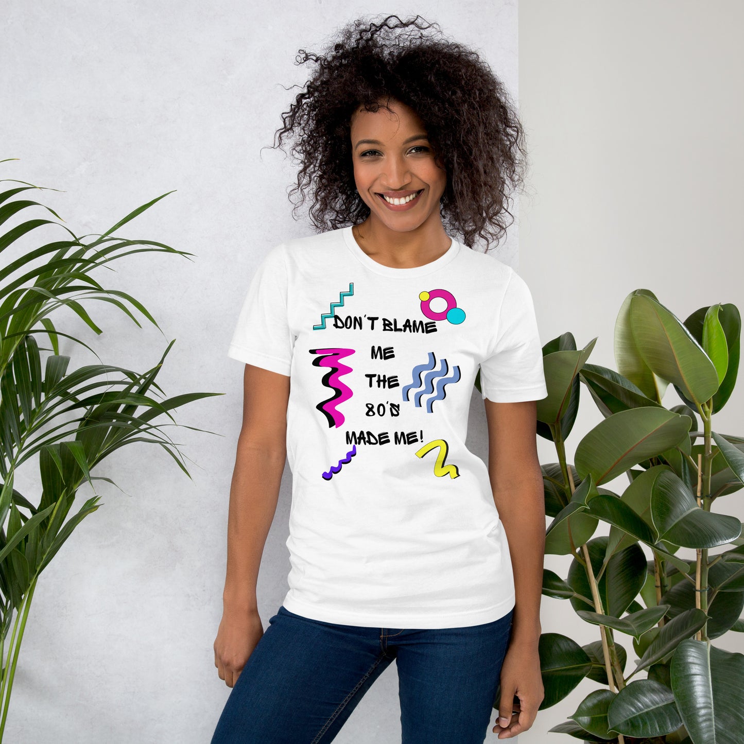Unisex 80s Retro Graphic T-Shirt with 'Don’t Blame Me, the 80s Made Me' design – Hipyfi Clothes & Design. white-front-2