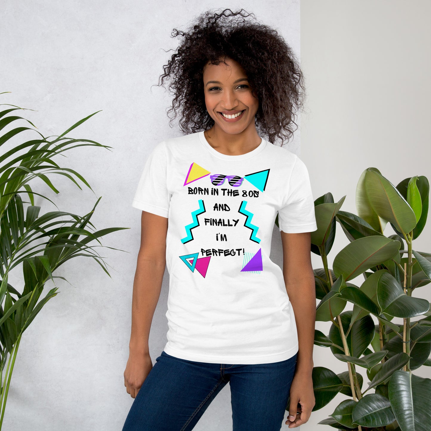 Hipyfi Unisex 80s Retro T-Shirt – Born in the 80s, Perfected for Today, featuring bold 80s graphic design and retro typography. white-front-2