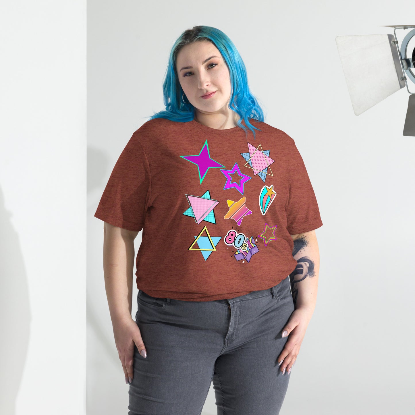 Unisex Retro 80s T-Shirt with Neon Pop Art Graphic – Hipyfi Tri-Blend Tee. clay-triblend-front
