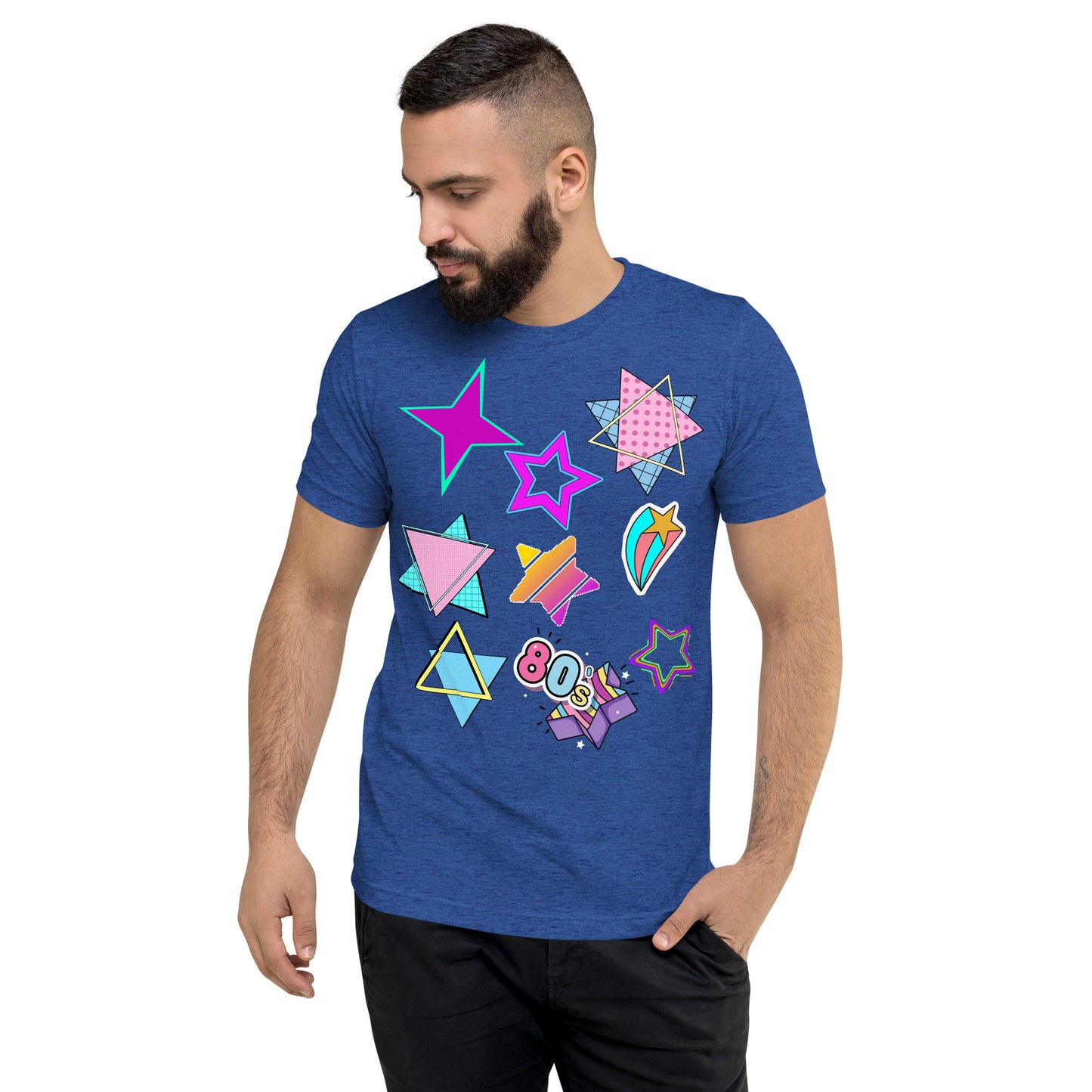 Unisex Retro 80s T-Shirt with Neon Pop Art Graphic – Hipyfi Tri-Blend Tee. true-royal-triblend-front-2