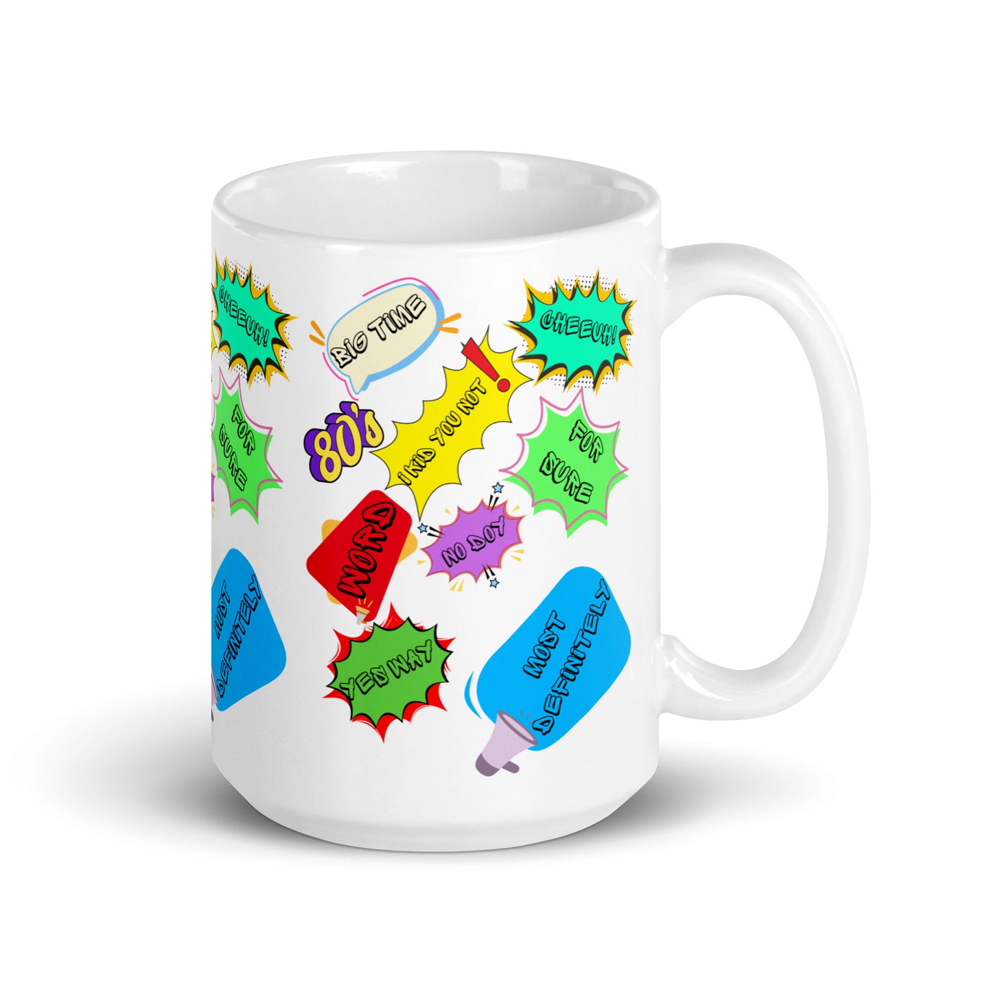 Retro 80s Slang Ceramic Mug with Bold Pop Art Comic Design – Hipyfi Clothes & Design 15-oz-handle-on-right