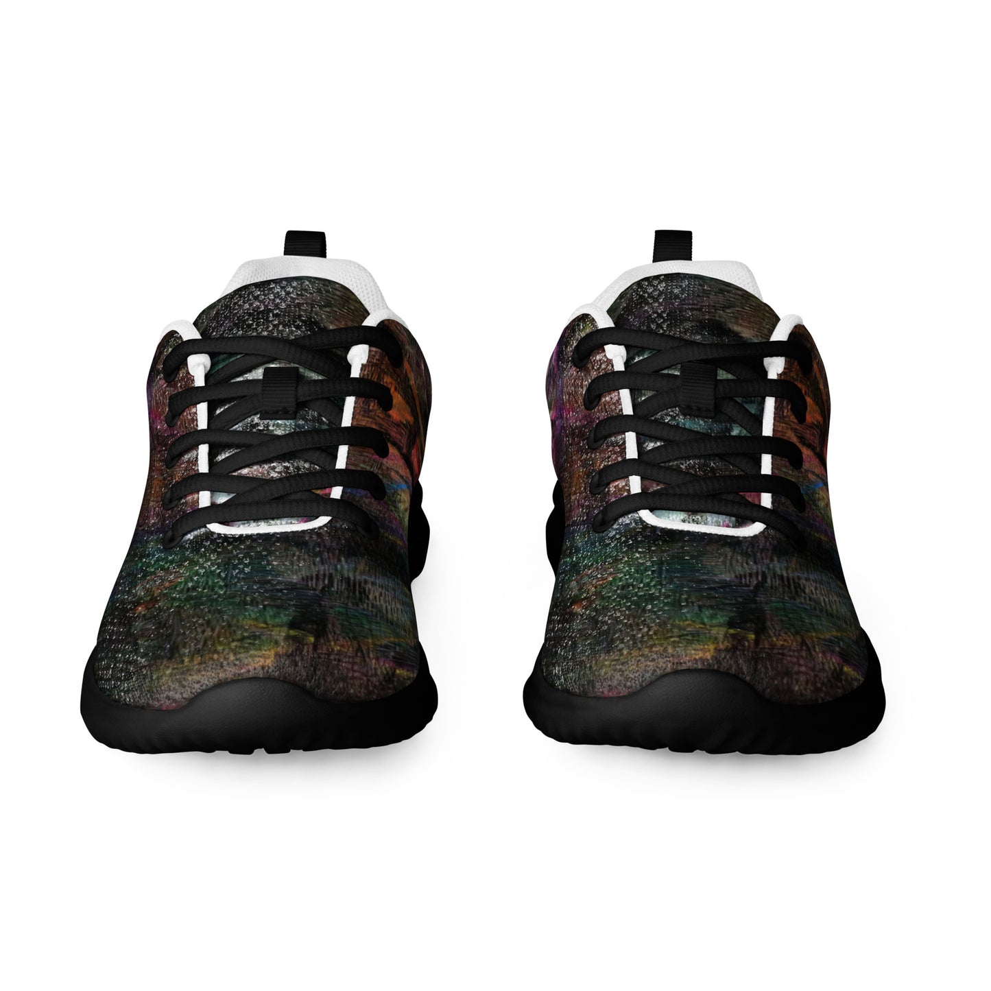 Vibrant Chromatic Dreams women's athletic shoes with abstract multicolor design, breathable mesh upper, and lightweight EVA sole by HipyFi. black-front-5