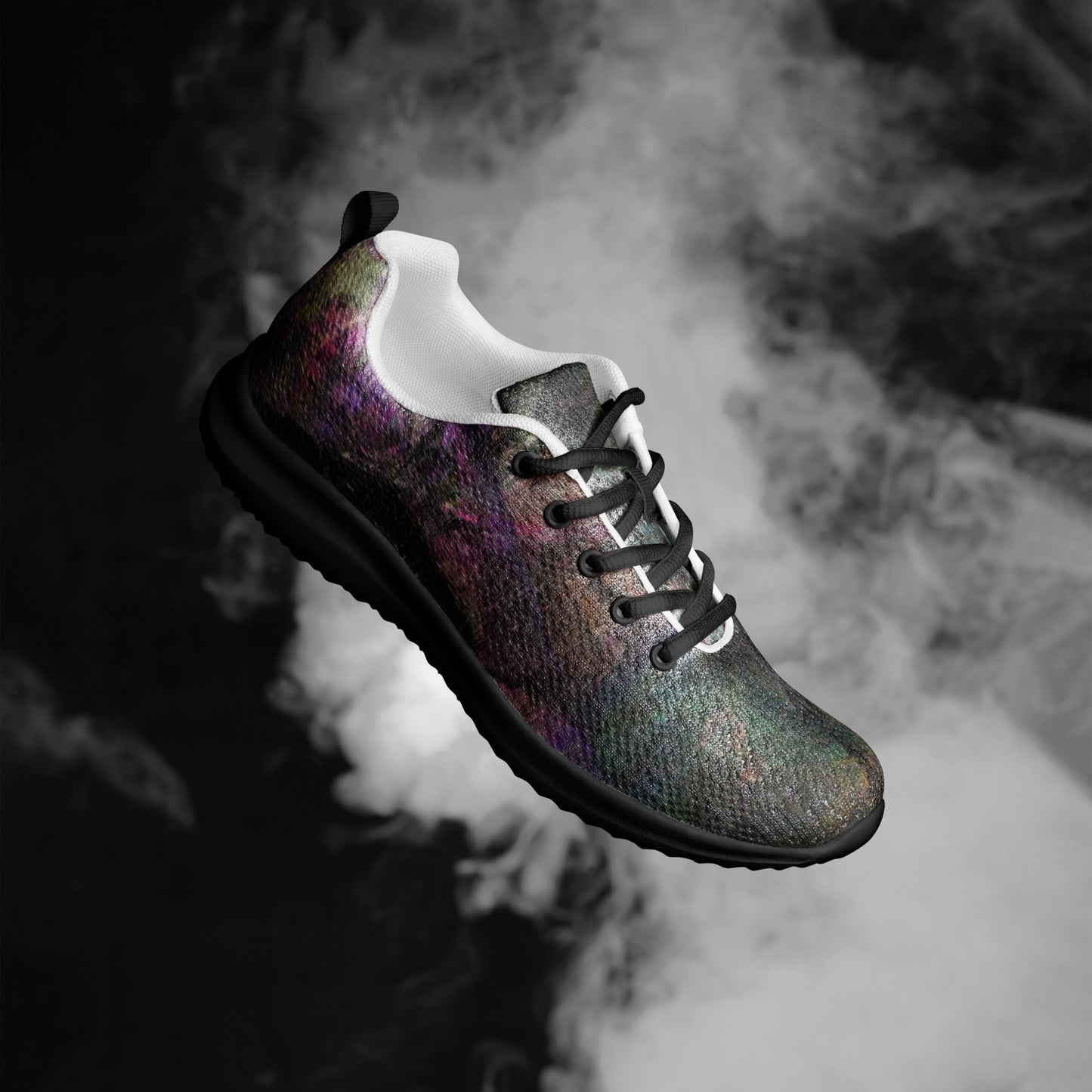 Vibrant Chromatic Dreams women's athletic shoes with abstract multicolor design, breathable mesh upper, and lightweight EVA sole by HipyFi. black-right-2
