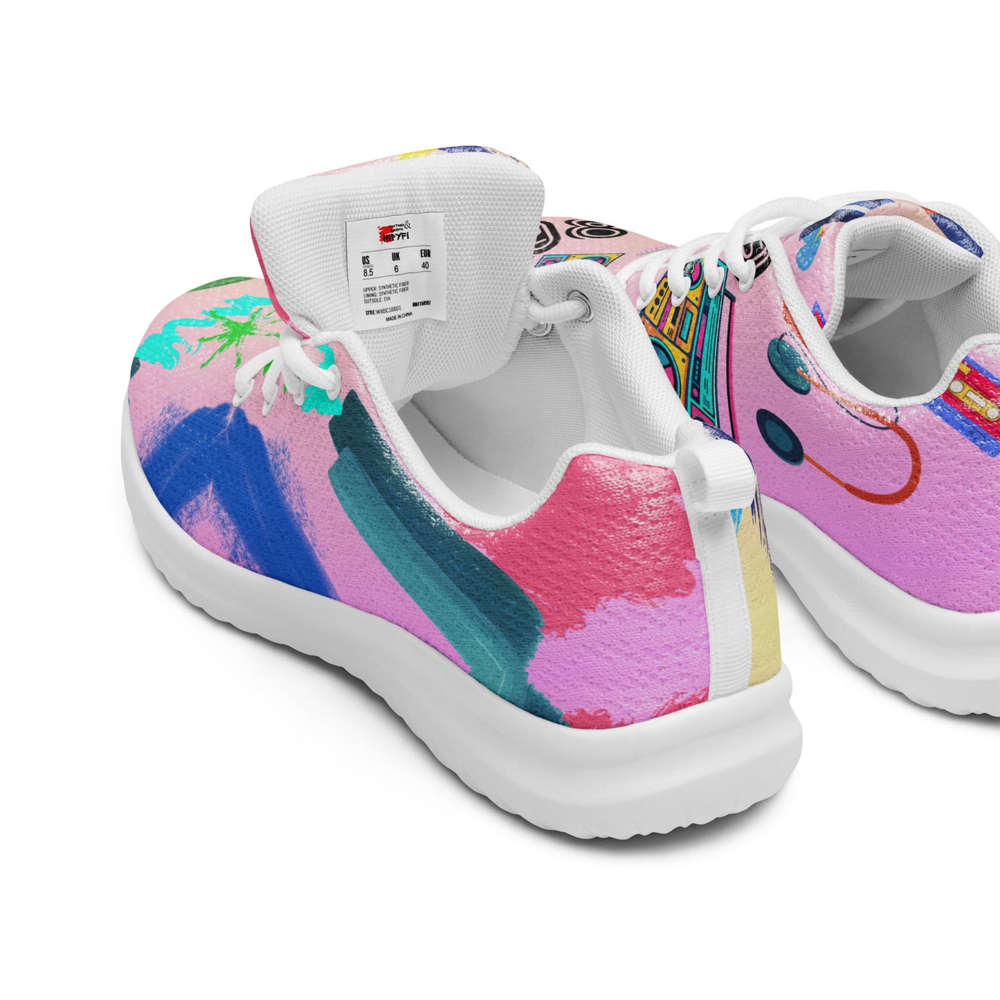 Hipyfi 80s Retro Pop Women's Running Sneakers – colorful athletic shoes with vintage 1980s design. white-back-2