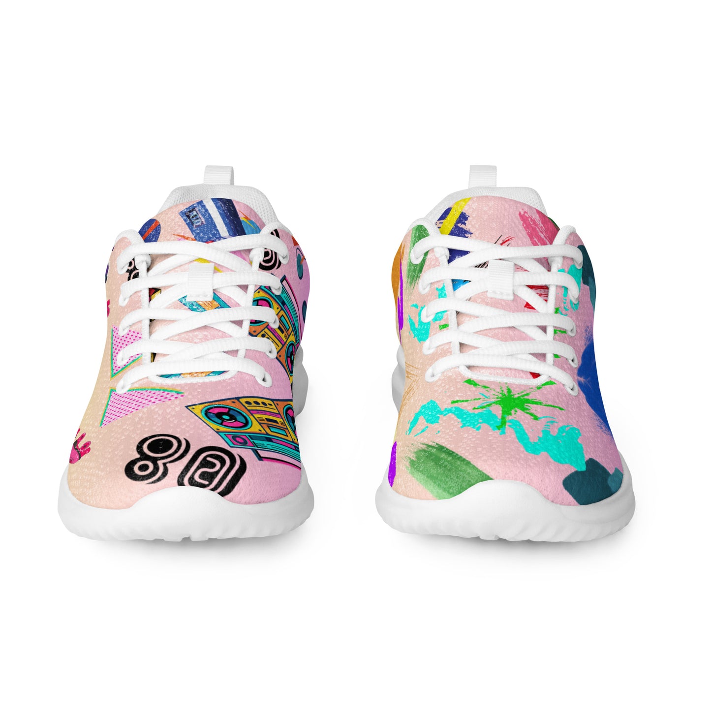 Hipyfi 80s Retro Pop Women's Running Sneakers – colorful athletic shoes with vintage 1980s design. white-front-4