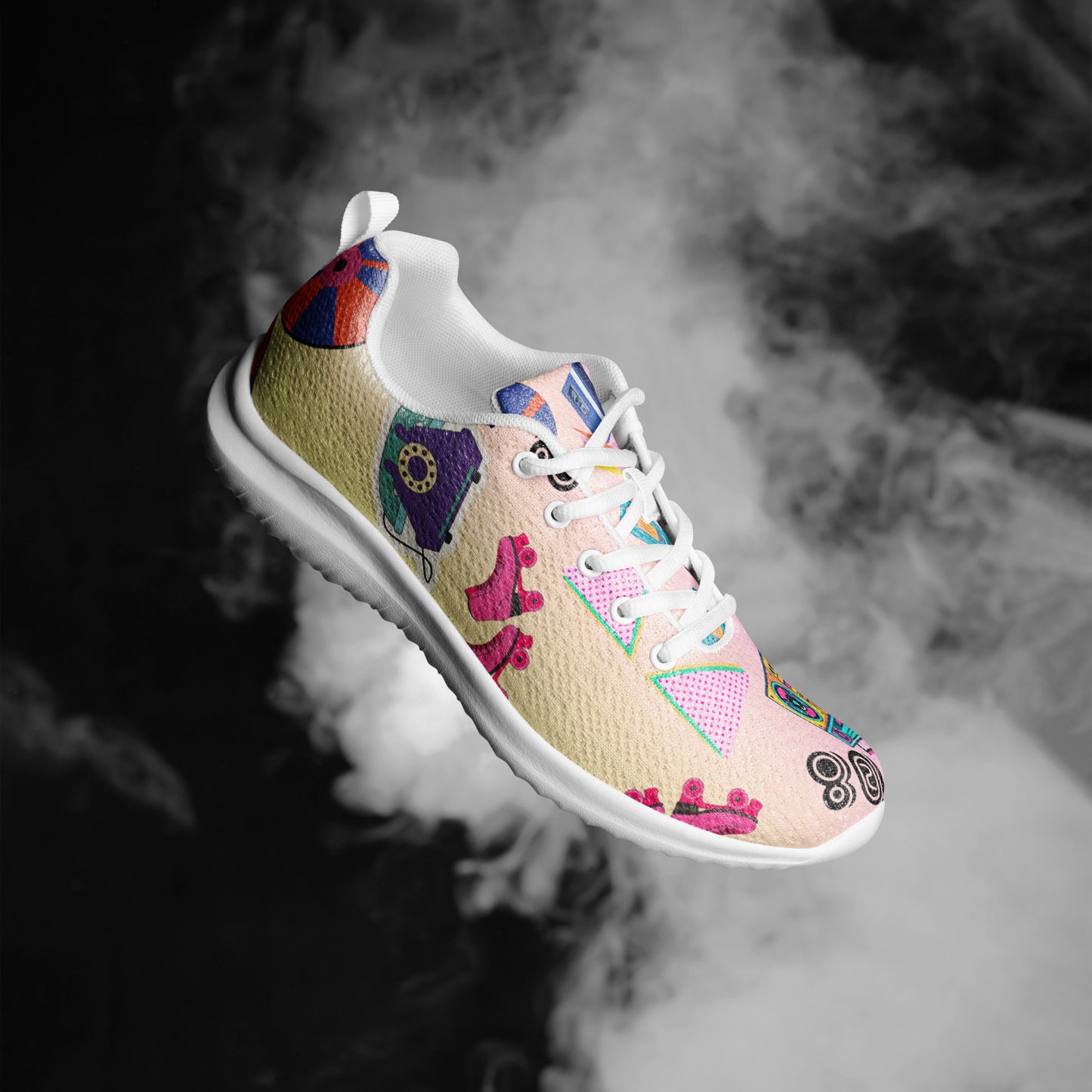 Hipyfi 80s Retro Pop Women's Running Sneakers – colorful athletic shoes with vintage 1980s design. white-right