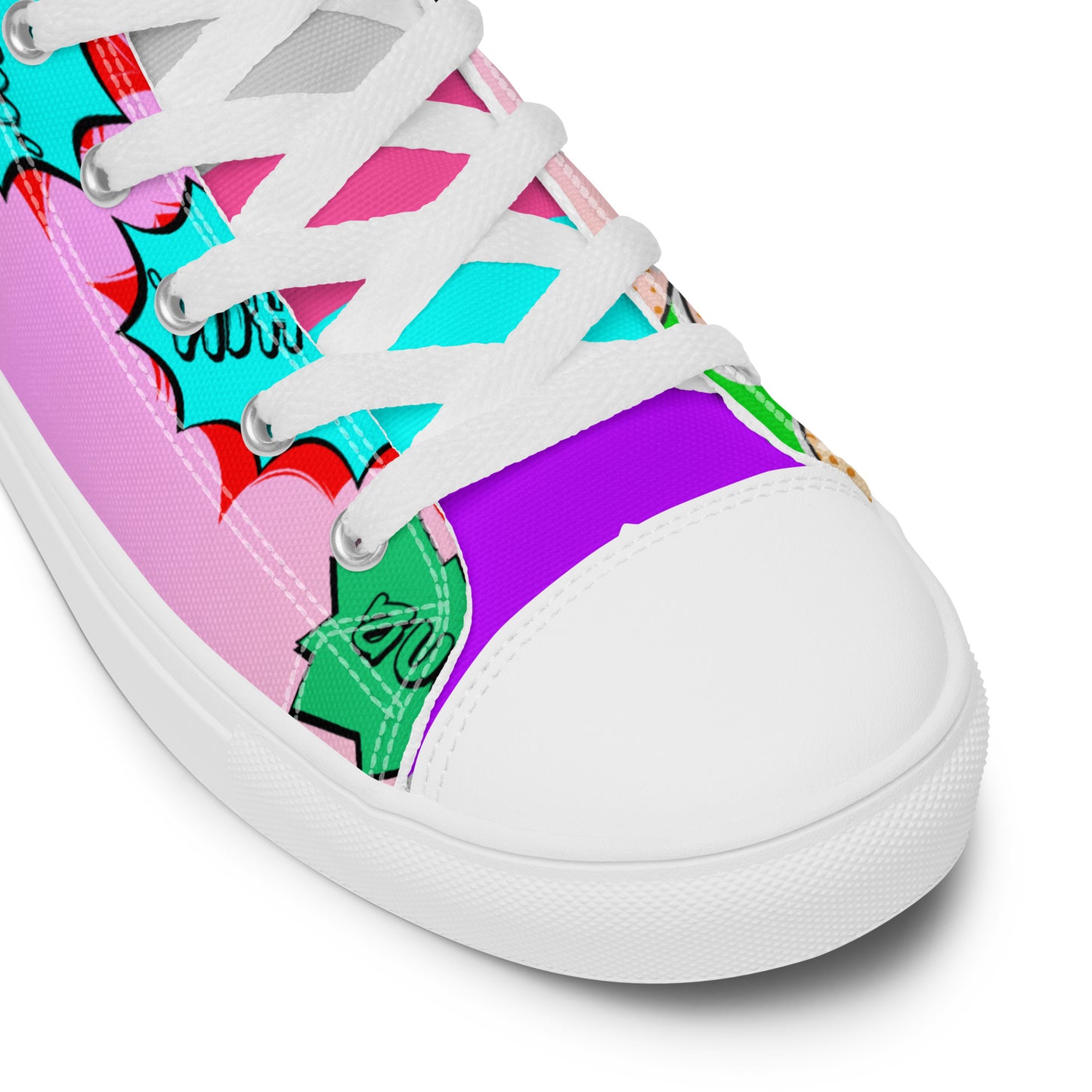 Women's 80s retro high top canvas sneakers with neon pop art design by Hipyfi Clothes & Design. white-product-details-2
