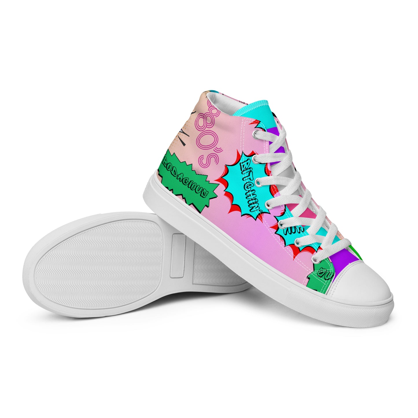 Women's 80s retro high top canvas sneakers with neon pop art design by Hipyfi Clothes & Design. white-right-4