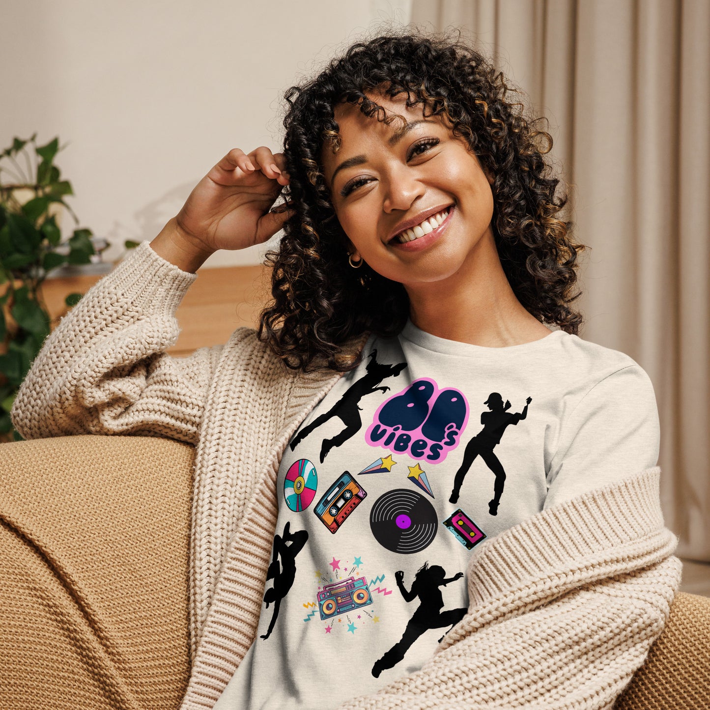 Women's 80s Graphic T-Shirt with Retro Pop Culture Design – Relaxed Fit by Hipyfi Clothes & Design. heather-prism-natural-front