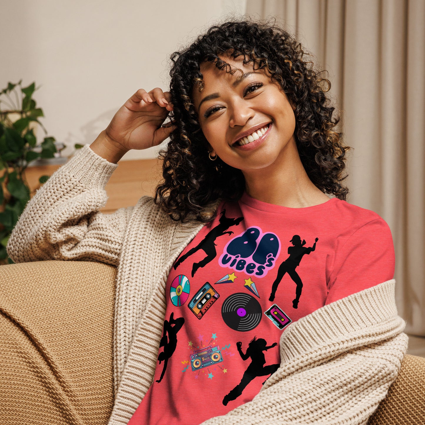 Women's 80s Graphic T-Shirt with Retro Pop Culture Design – Relaxed Fit by Hipyfi Clothes & Design. heather-red-front