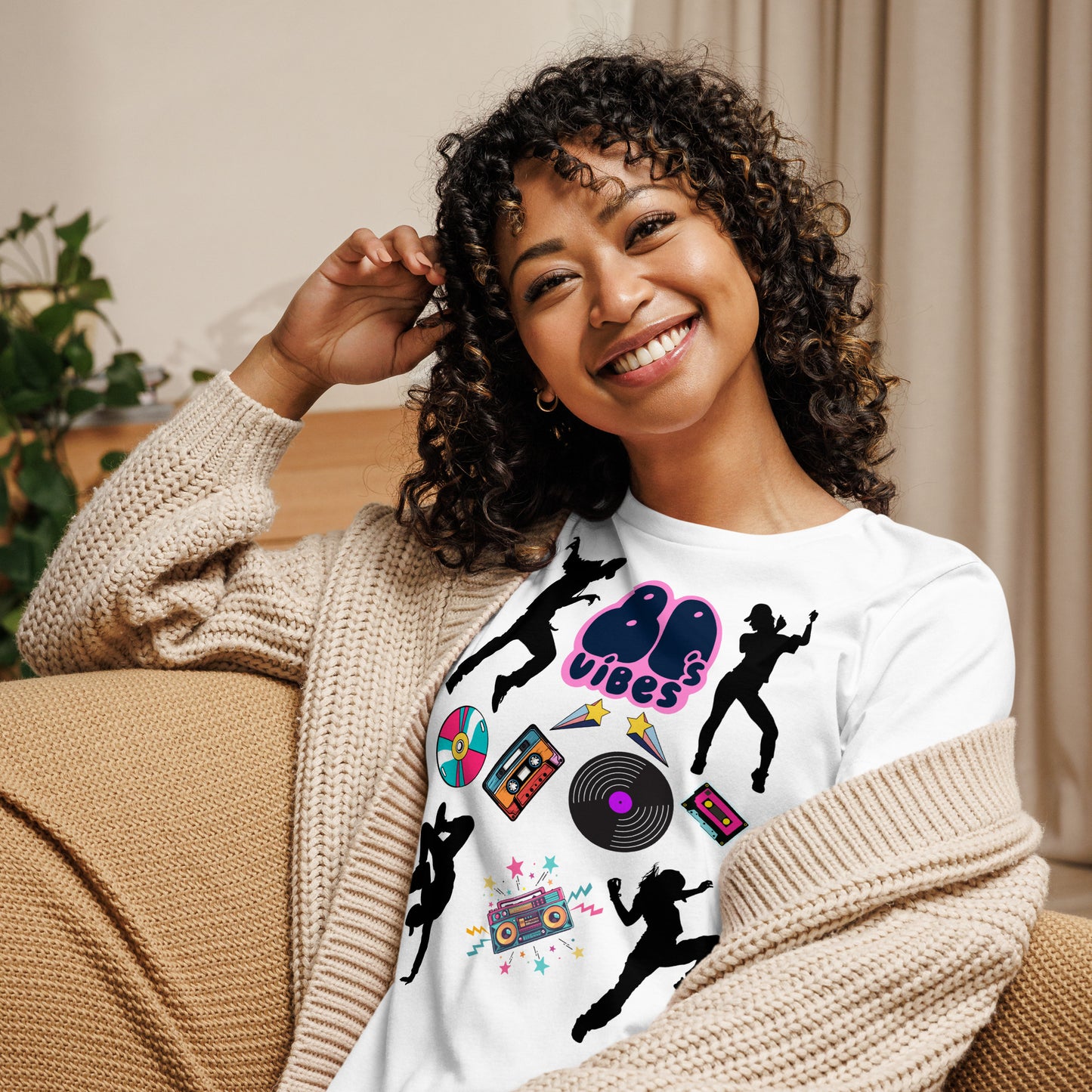 Women's 80s Graphic T-Shirt with Retro Pop Culture Design – Relaxed Fit by Hipyfi Clothes & Design. white-front