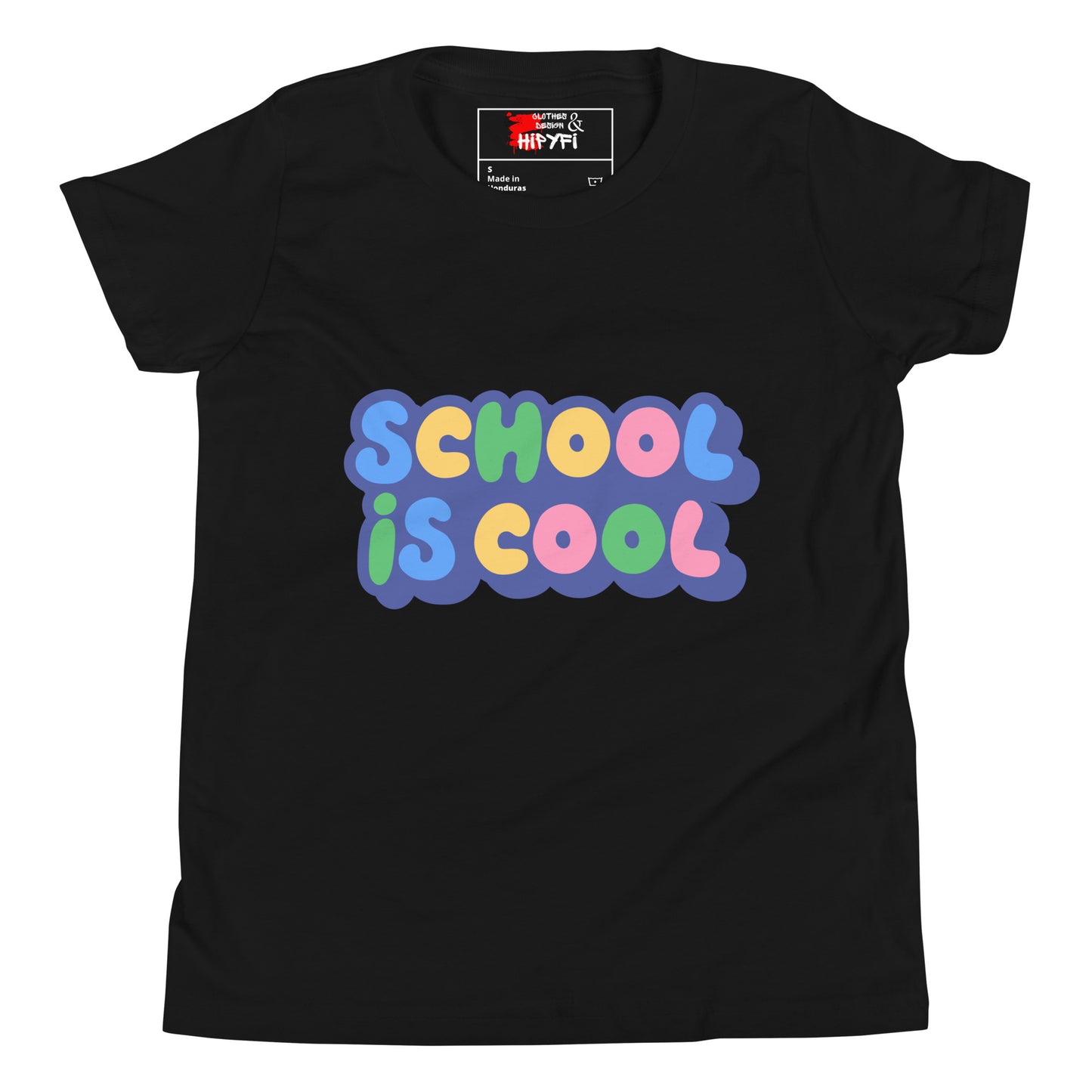 School Is Cool kids graphic t-shirt – colorful youth back to school tee by Hipyfi Clothes & Design Black-2