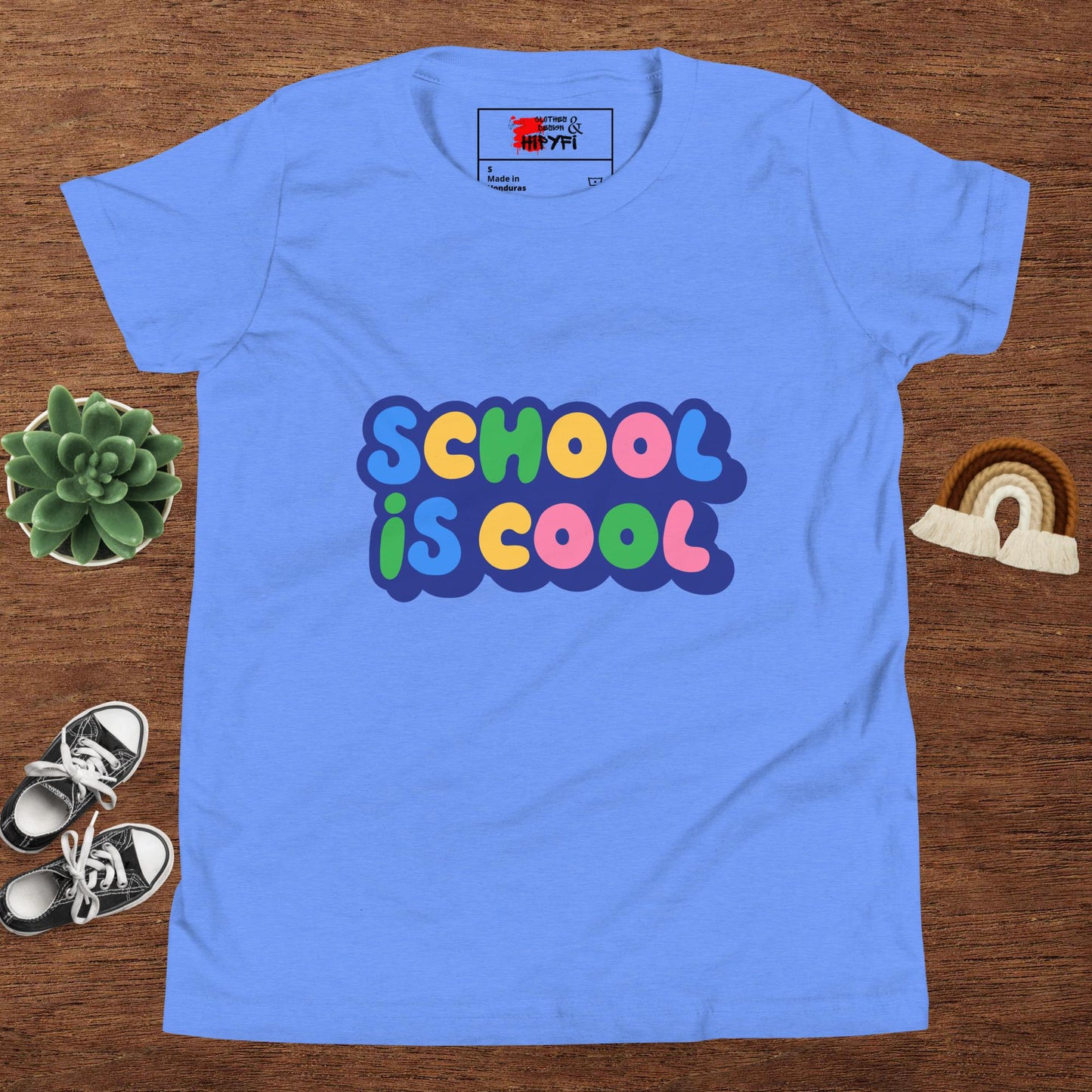 School Is Cool kids graphic t-shirt – colorful youth back to school tee by Hipyfi Clothes & Design Heather Columbia Blue