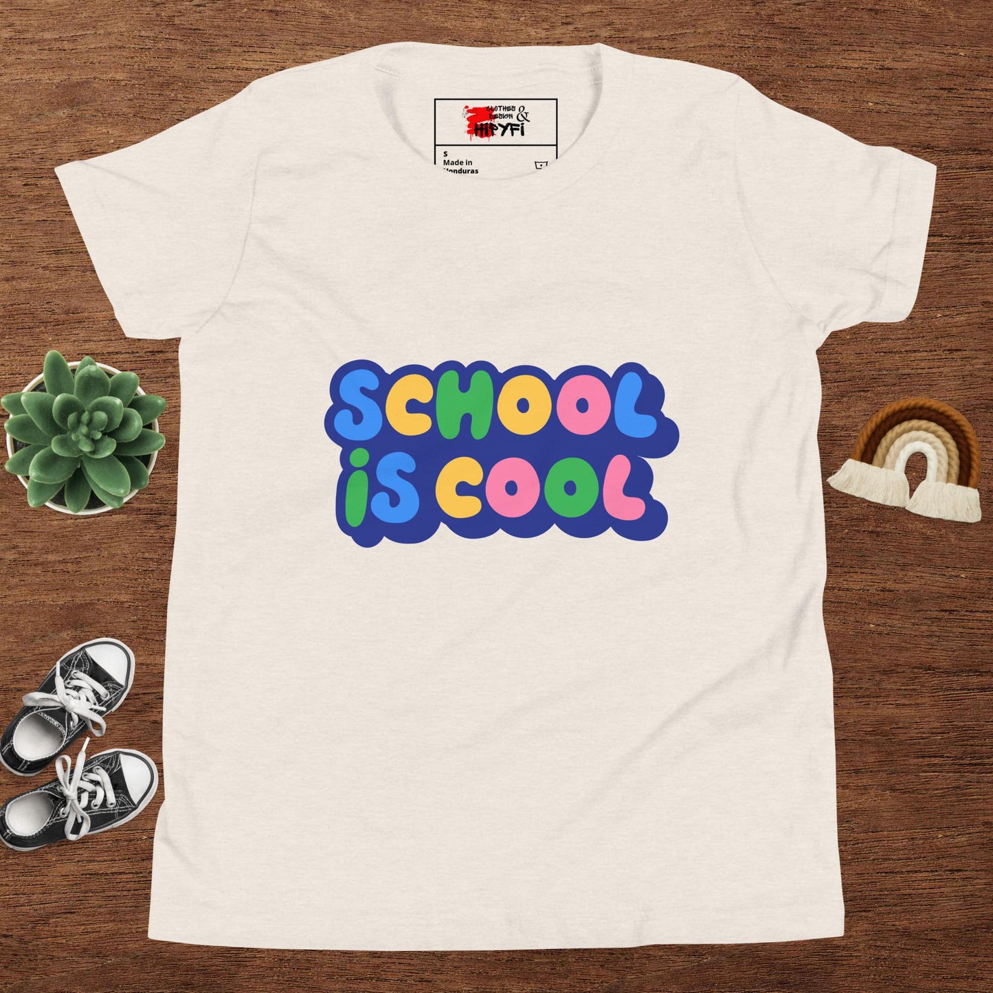 School Is Cool kids graphic t-shirt – colorful youth back to school tee by Hipyfi Clothes & Design Heather Dust